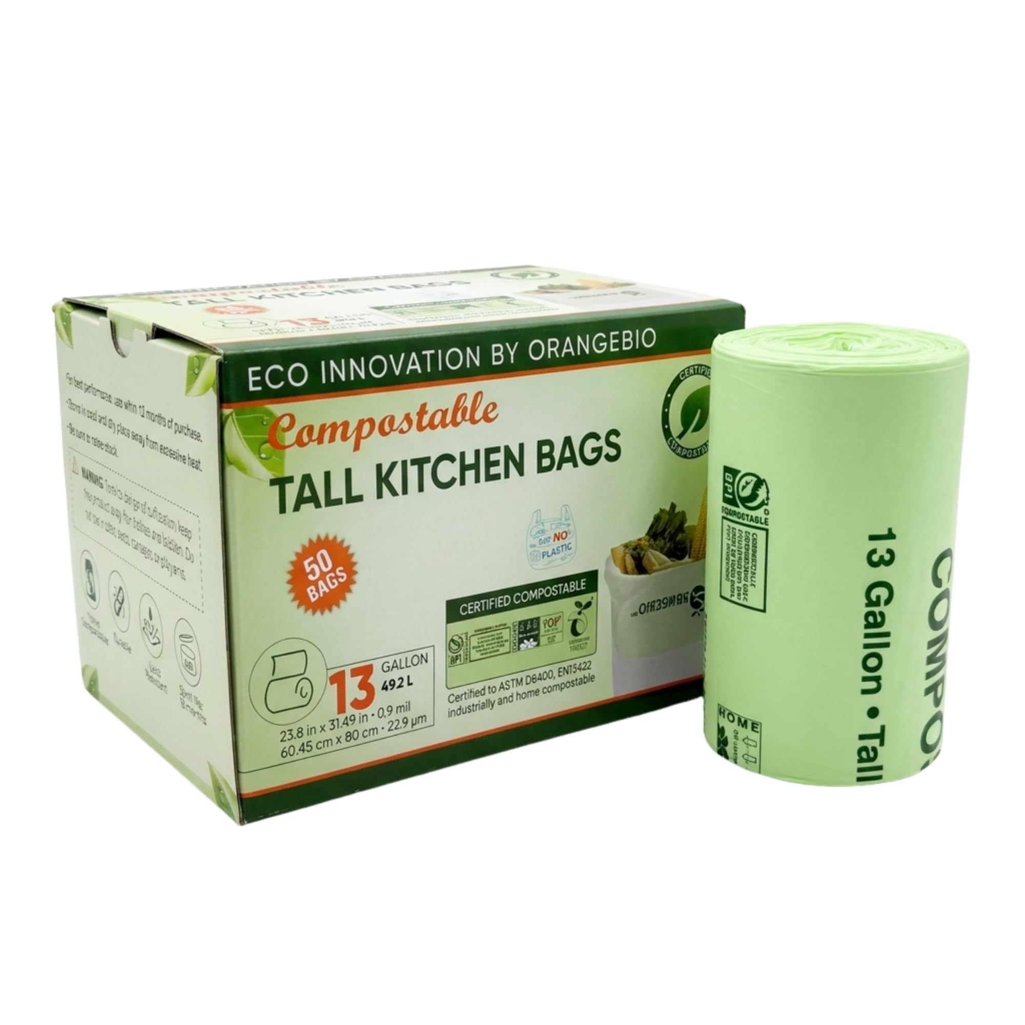 OrangeBio 13 Gallon Compostable Trash Bags