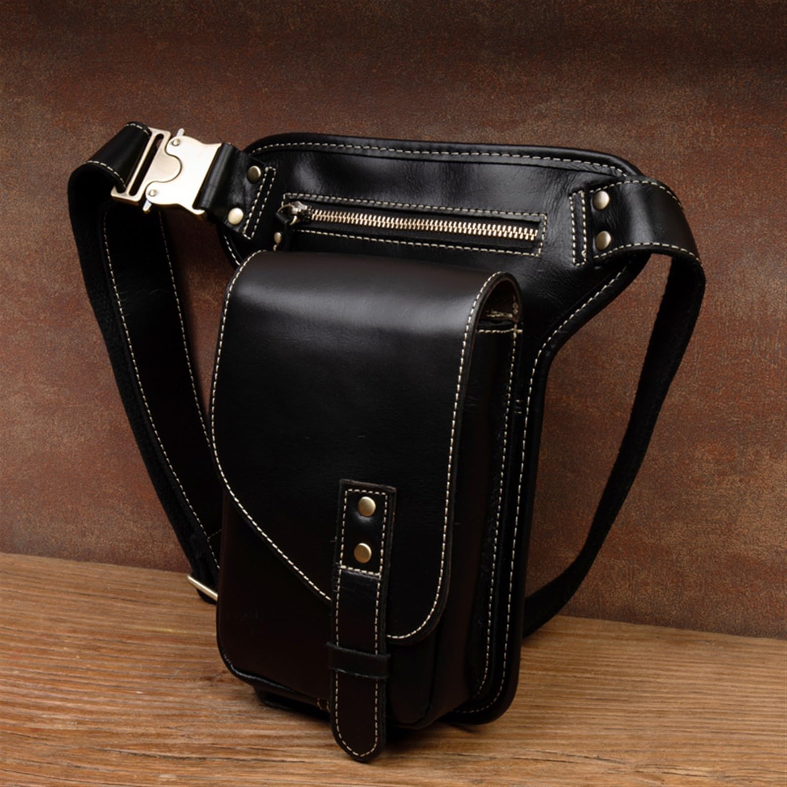 Riñonera de Pierna Bolso de Pierna de Cuero con Textura Retro, Bolso de Hombro Tipo Mensajero de Cuero con Bolsillo de Cuero, Bolso de Cuero for Motocicleta for Hombre para Hombre Muje