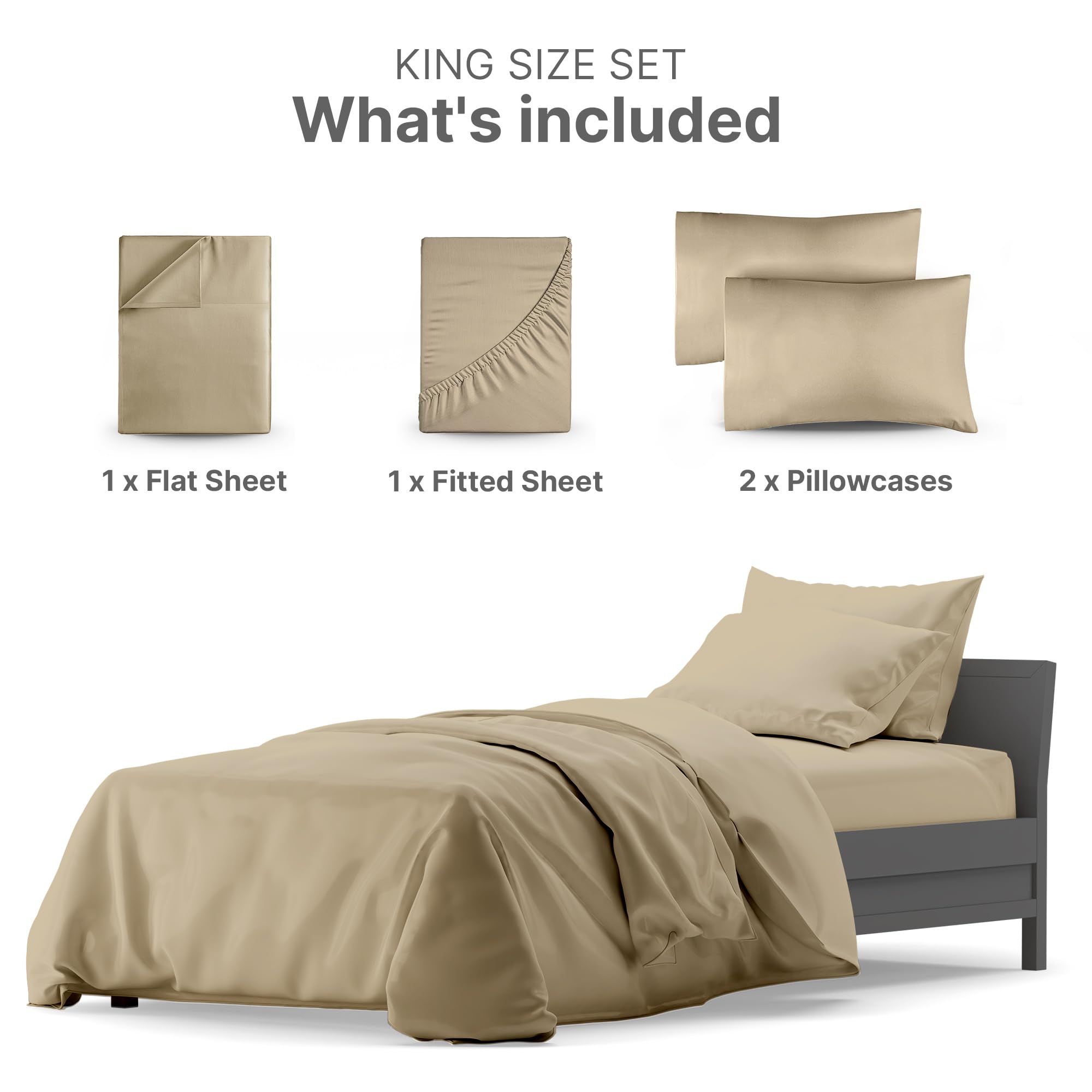HOMESCAPES Draaddichtheid 1000 Egyptisch katoen crème diep hoeslaken (30,5 cm) kingsize luxe laken met volledig elastische rok