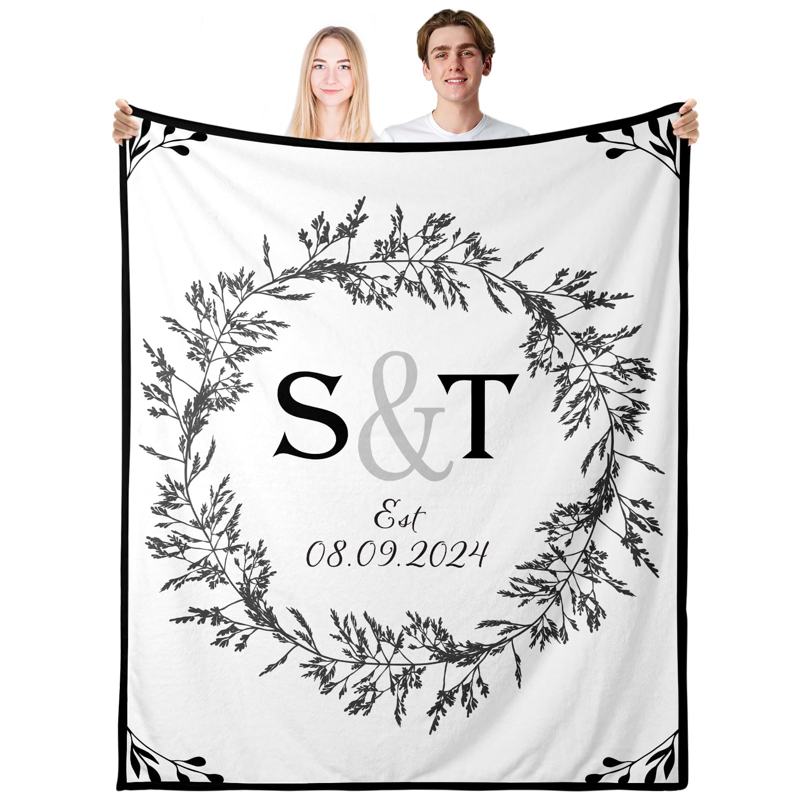 Personalized Wedding Blanket for Couples, Custom Throw Blankets with Name Initial, Decorative Throw for Reception Housewarming, Gifts for Wife Husband