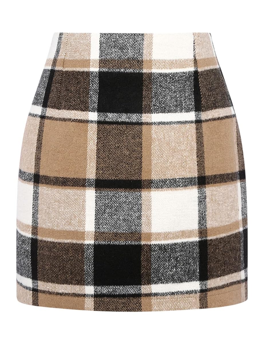Plaid Mini Skirt for Women High Waist A line Bodycon Pencil Fall Skirts