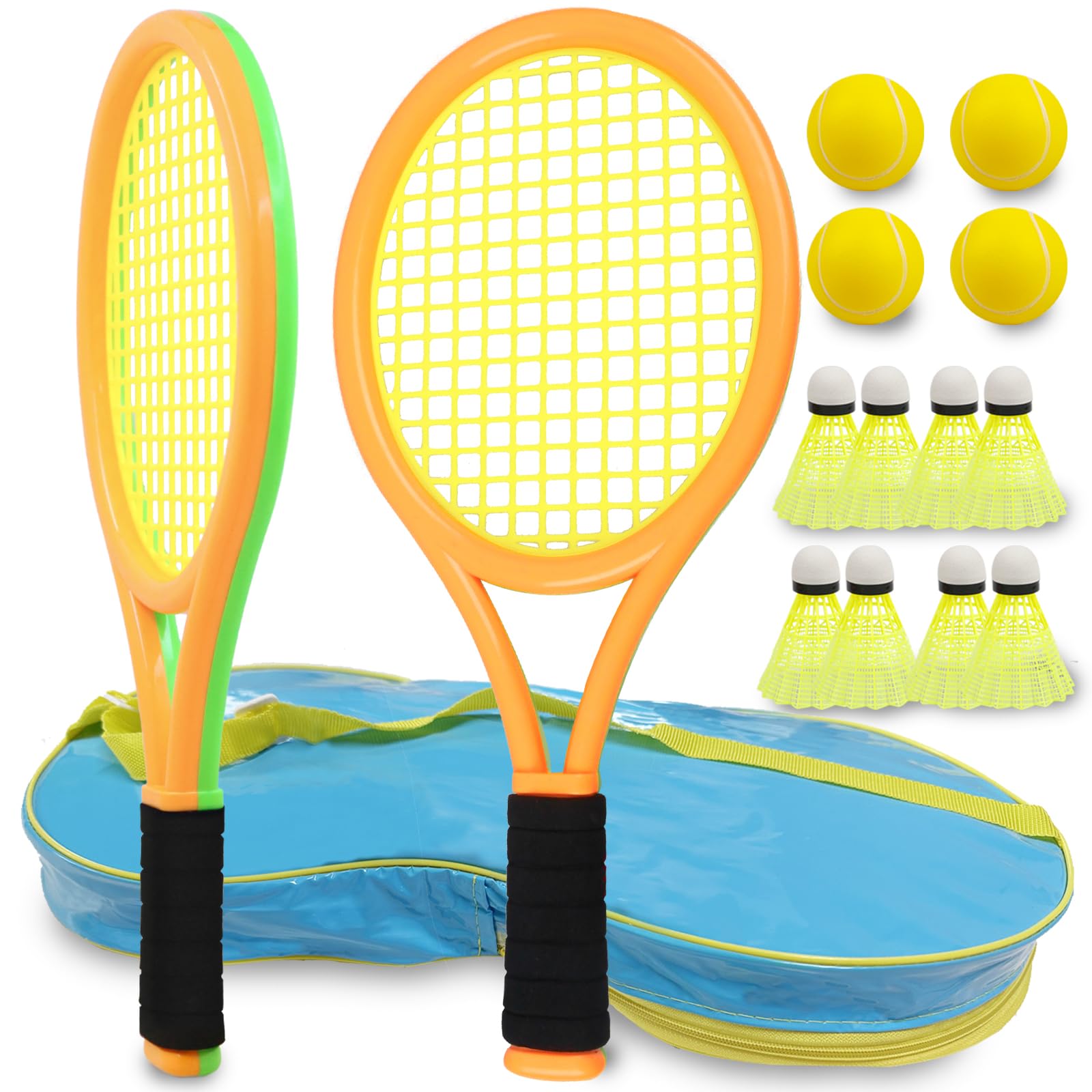 Ppbmocw Kids Tennis Rackets, Toddler Tennis Racket Set Include 8 Badmintons, 4 Soft Balls And 1 Carrying Bag, For Childrens(Orange&Green) — image 1