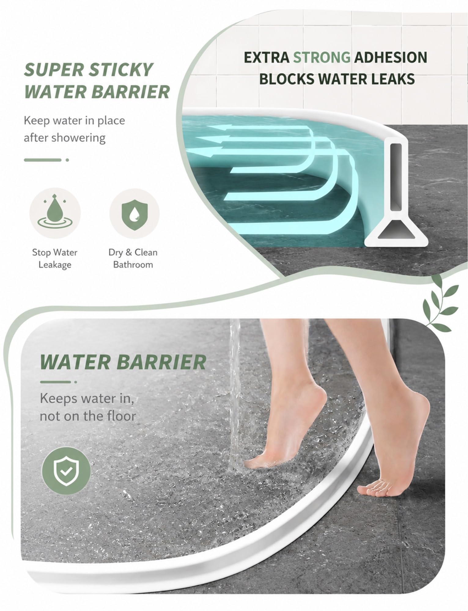 Generico Striscia Silicone autoadesiva diga Acqua Doccia Pavimento Ambienti umidi(Gray,10 CM_500 CM/196.85 in)