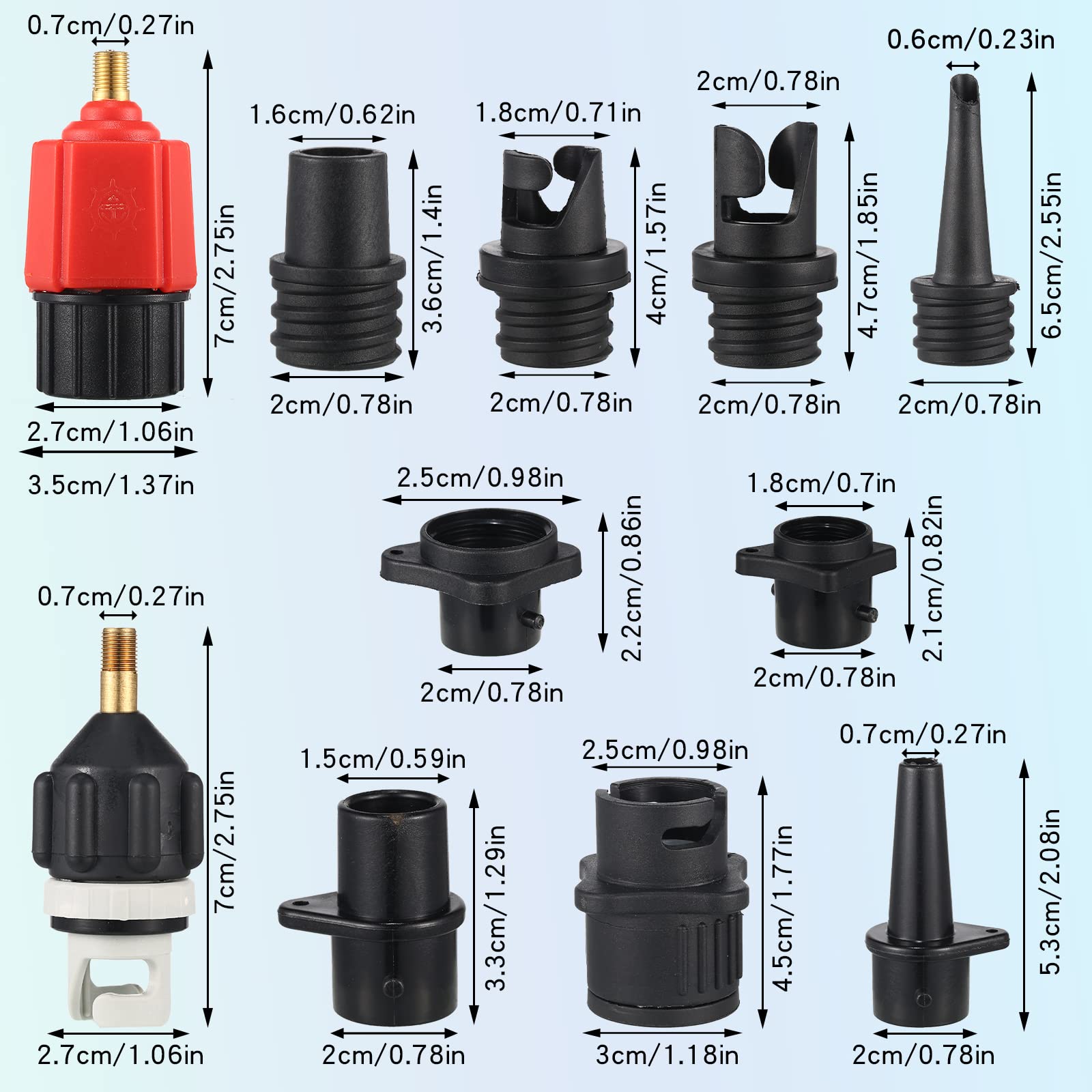 Treela Aufblasbarer Luftpumpenadapter Kompatibel mit SUP Aufblasbarer Auto Luftkompressor Ventiladapter mit 9 Ventildüse für Paddle Board Boot