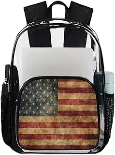 4 de julho mochila transparente vintage sacos de livros resistentes, bandeiras americanas manchadas de chá mochila transparente impermeável PVC mochila transparente com alça de ombro reforçada para escola, trabalho, viagens, Multicor