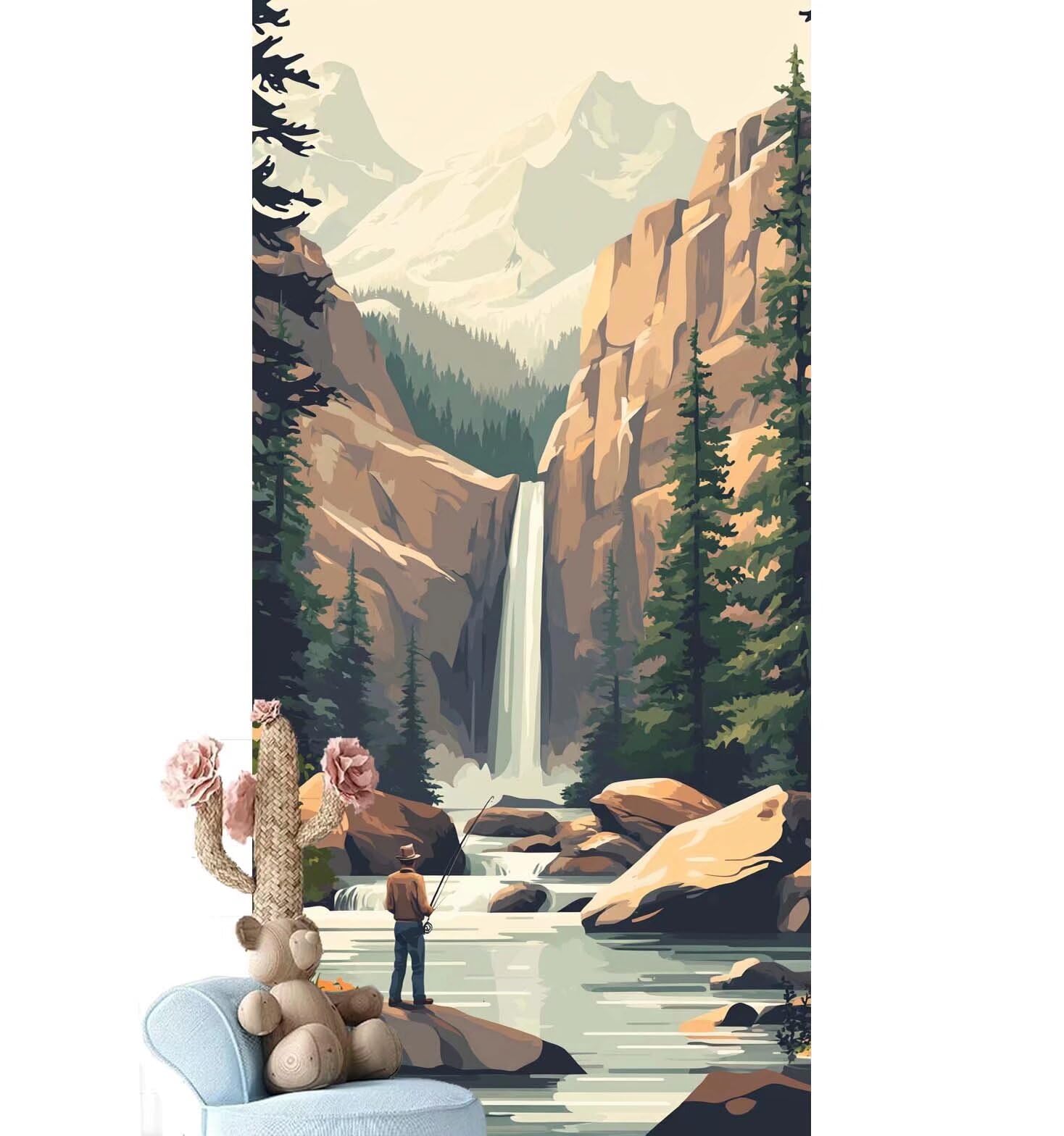Dipingere con i Numeri per Adulti Bambini, Paint by Numbers con Pennelli Pittura a Pigmento Acrilico, Fai Da Te pittura di Numeri Kit Decora la casa Regalo (Senza Cornice)- Cascata,Lago 90x260cm V-918