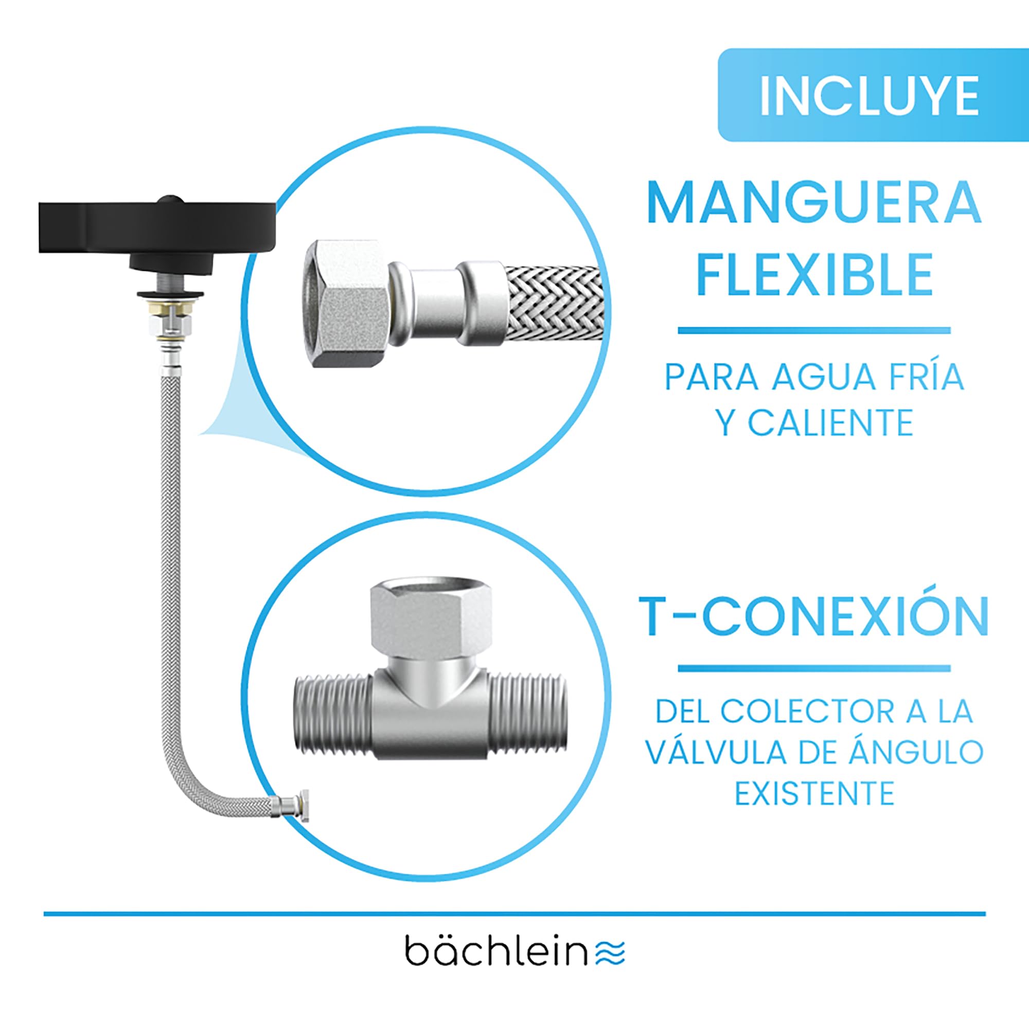 Bächlein Limpiador de cristales (negro mate) – Lavavajillas de acero inoxidable – ducha para vasos incluye distribuidor en T y manguera flexible – Lavavajillas automáticas para la cocina