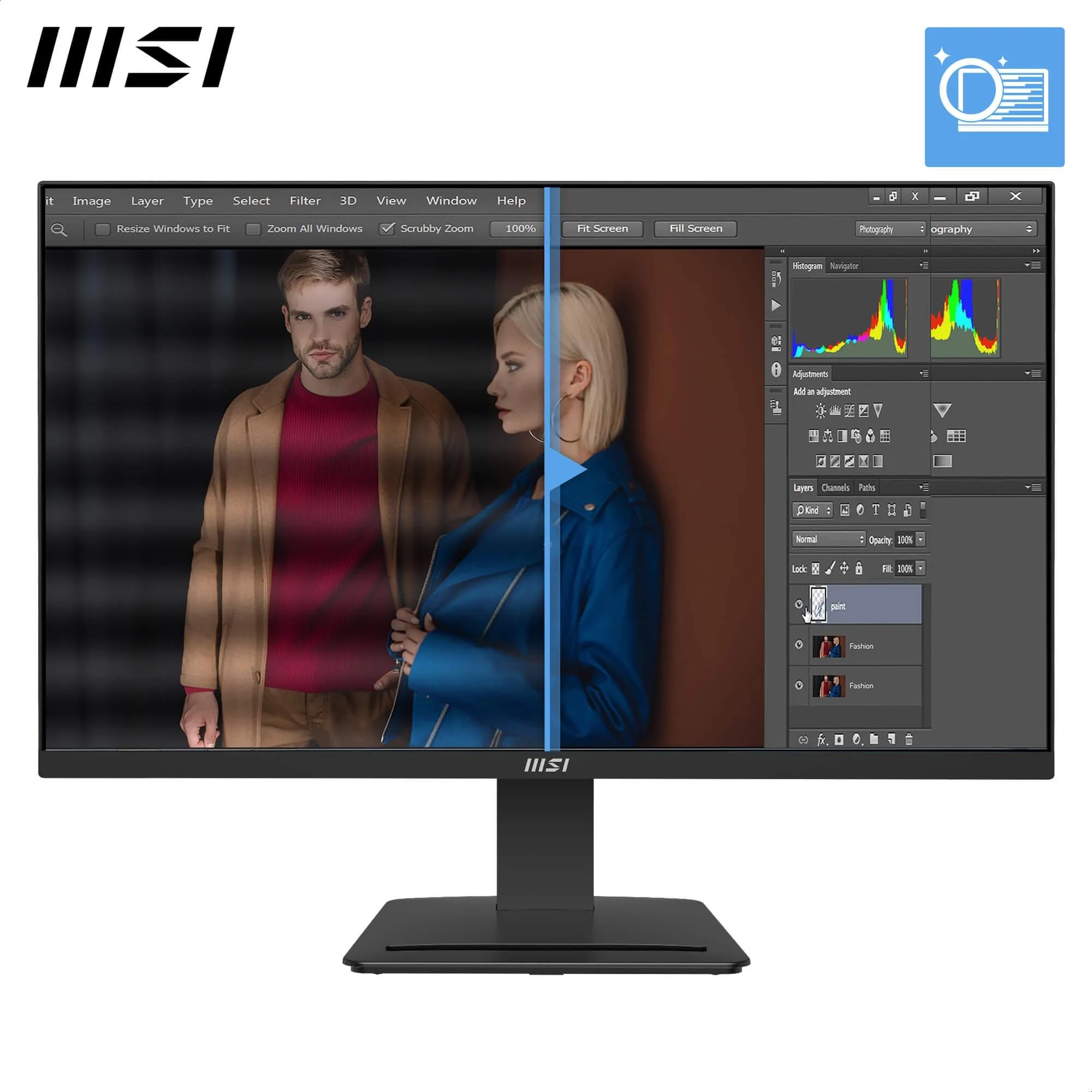 MSI PRO MP273Q E7 Écran d'ordinateur WQHD 27" 2560 x 1440 IPS, 75 Hz, 1 ms, HDR Ready, Adaptive-Sync, Soin des yeux, HDMI 2.0, DP 1.2a, Inclinaison réglable, support Vesa, noir