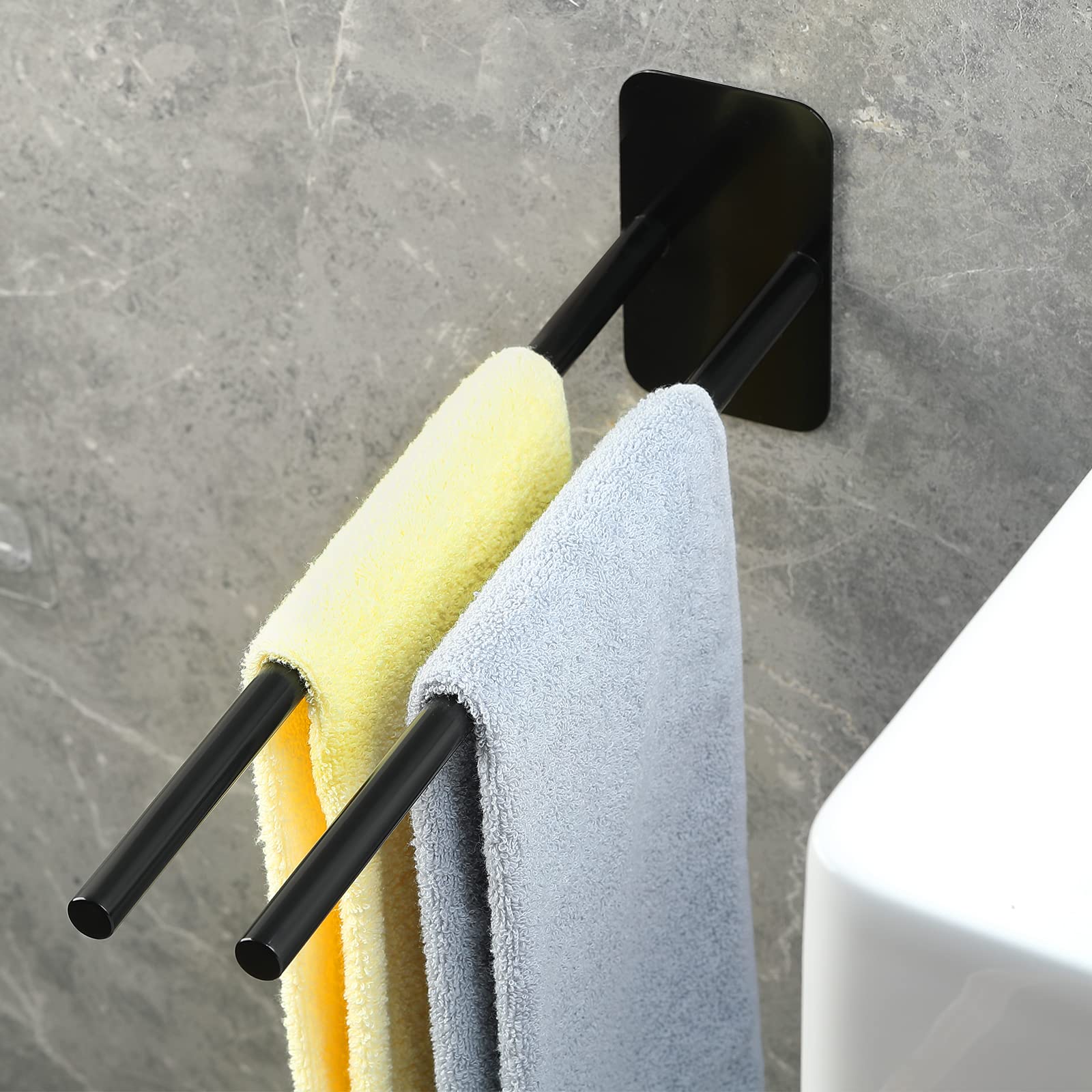 Porte-serviettes sans perçage mural autocollant noir mat 40cm design