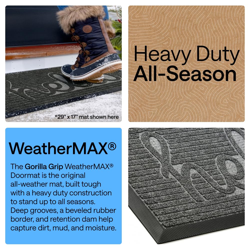 GORILLA GRIP WeatherMAX - Felpudo 100 % impermeable para todas las estaciones, 35 x 23 pulgadas, goma natural diseñada en Estados Unidos, resistente a las manchas y a la decoloración, tapete de bajo
