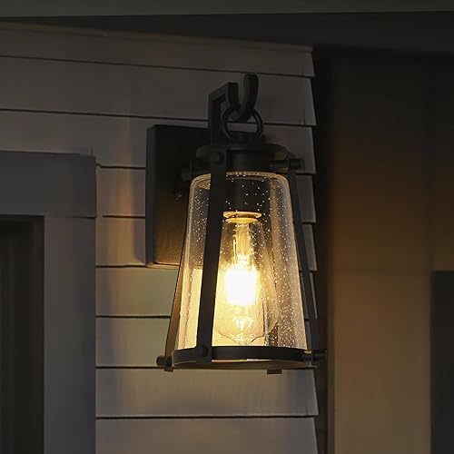 Miniatura 6 de Farol de pared para exteriores, apliques de pared exterior negros con vidrio sembrado, luces de porche antioxidantes para puerta delantera, garaje,