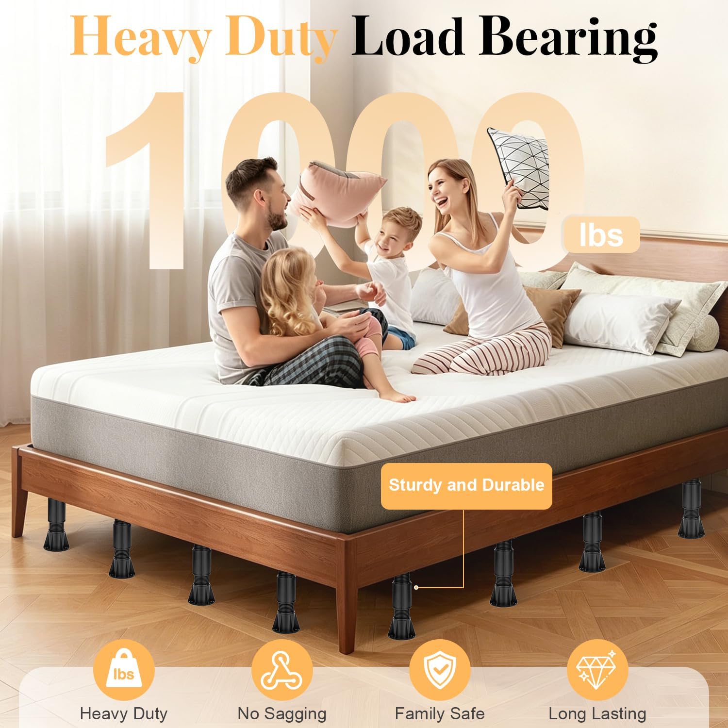 6-15.5'' 2 Pcs Adjustable Bed Frame Support Legs Bed Legs Replacement