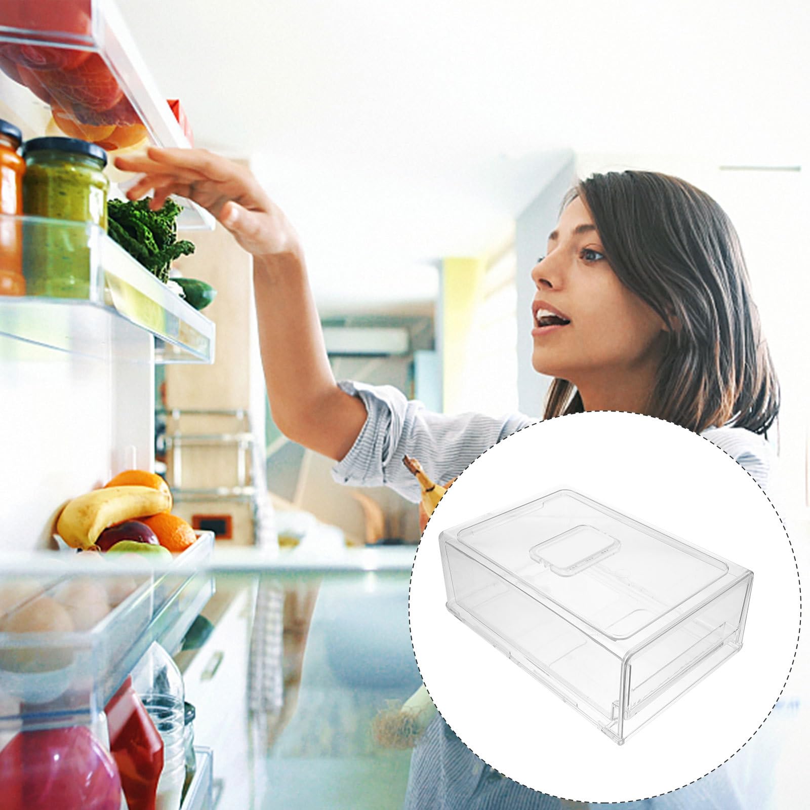 Caja de Almacenamiento Apilable Cajón Extraíble para Refrigerador | Plástico Blanco, Diseño de Cajón y Apilado, Almacenaje Práctico para Alimentos E Items en Frigorífico Doméstico
