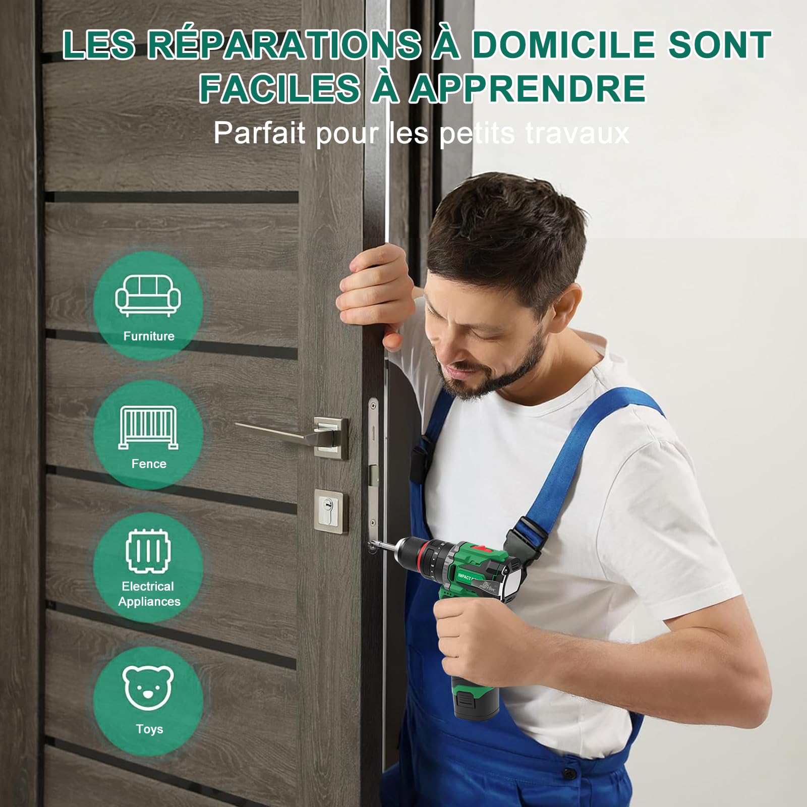 Perceuse Visseuse Percussion Sans Fil, 16,8V 50Nm Mini Visseuse Devisseuse Sans Fil Avec 2 Batteries 2.0Ah, chargeur, 20+1 RéGlages De Couple, 2 Vitesses, 10mm Porte-Forets Pour Vissage,Perçage