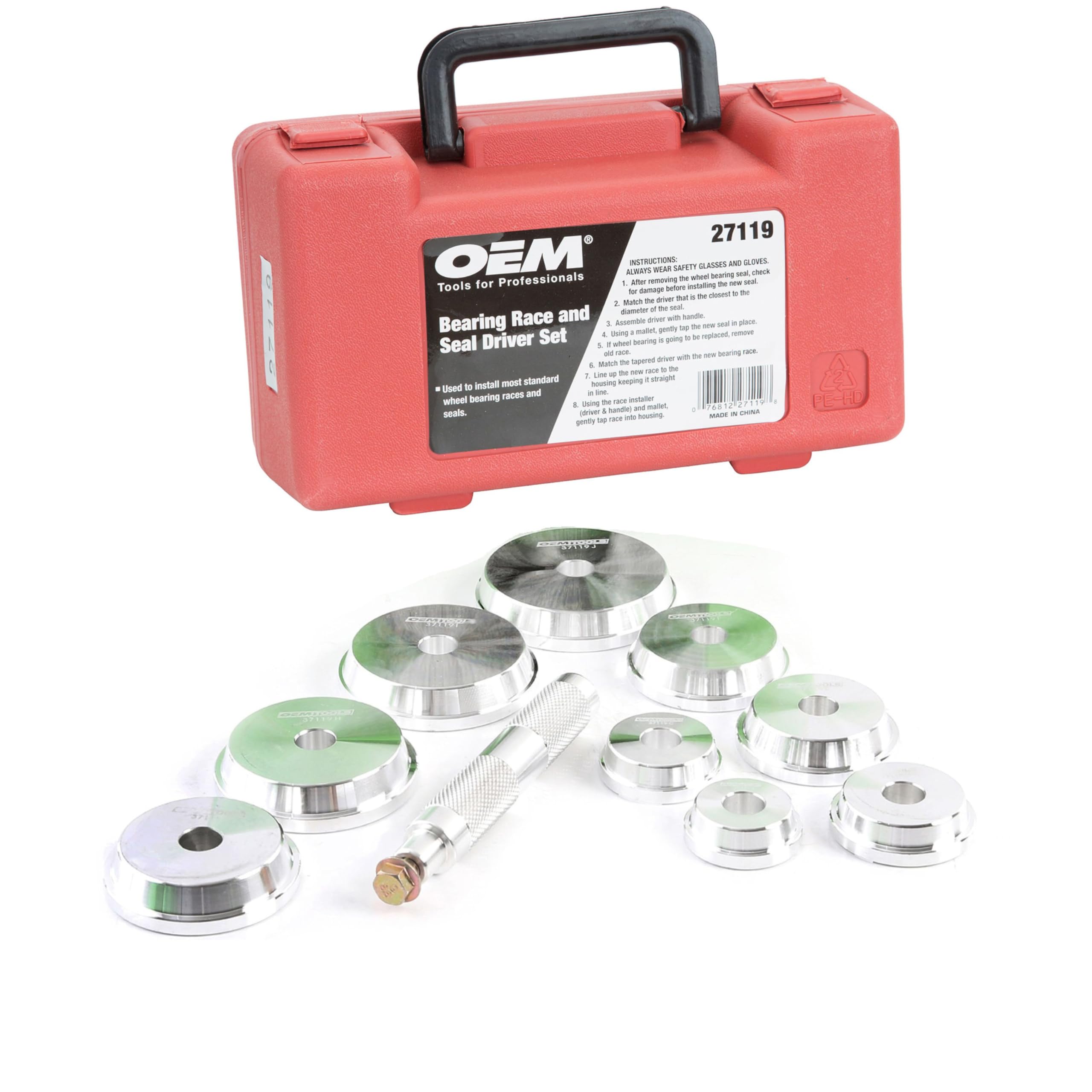 OEMTOOLS 27119 Bearing Race and Seal Driver Set, Bearing and Race Installer Kit, Includes 9 Driver Sizes, Portable Storage Case