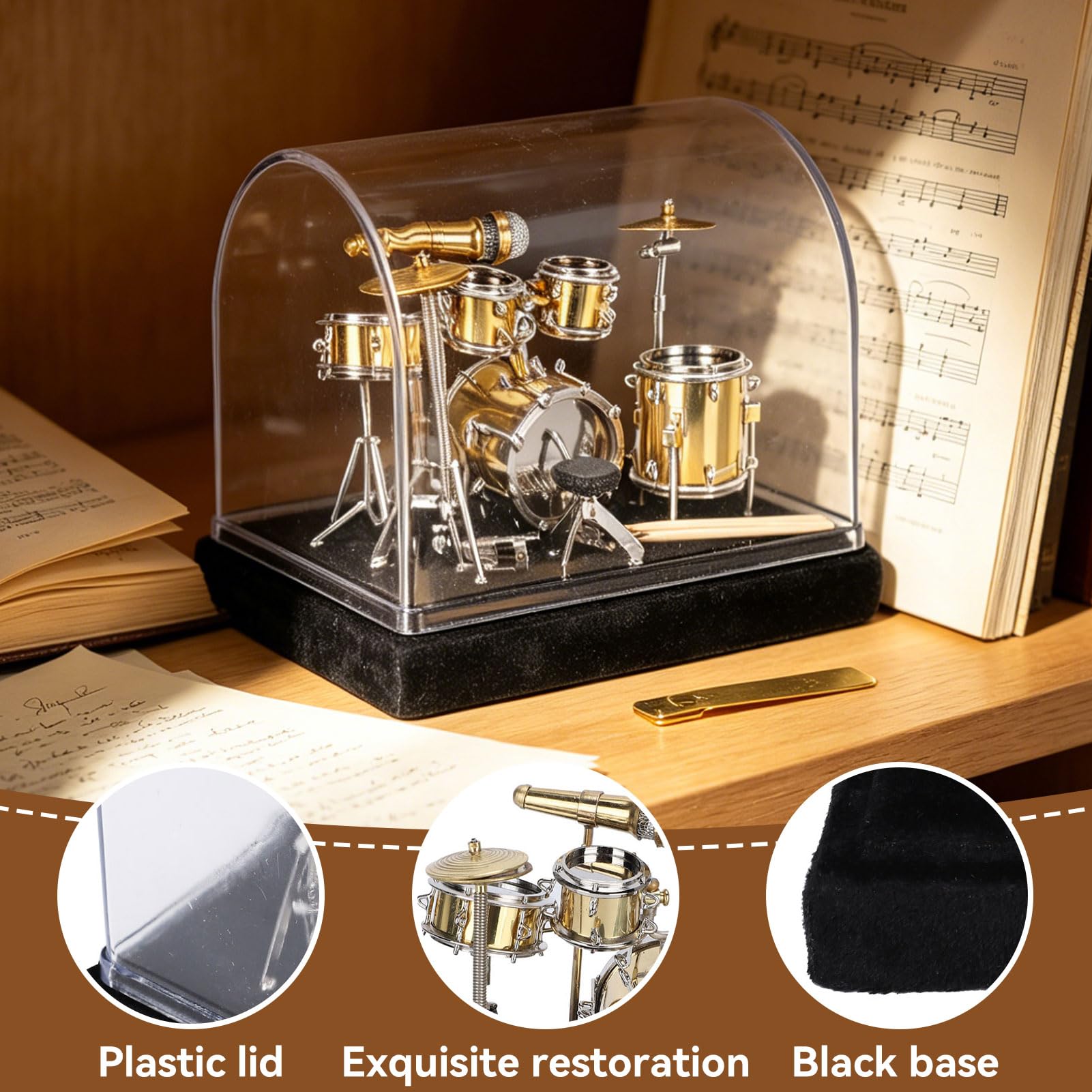 Mini-Trommelmodell, Miniatur-Trommelset-Modell, Desktop-Trommelset, Mini-Musikinstrumentenmodell, Basteltrommel-Modell, Display, MiniTrommelset für Puppenhaus-Heimbüro-Dekoration
