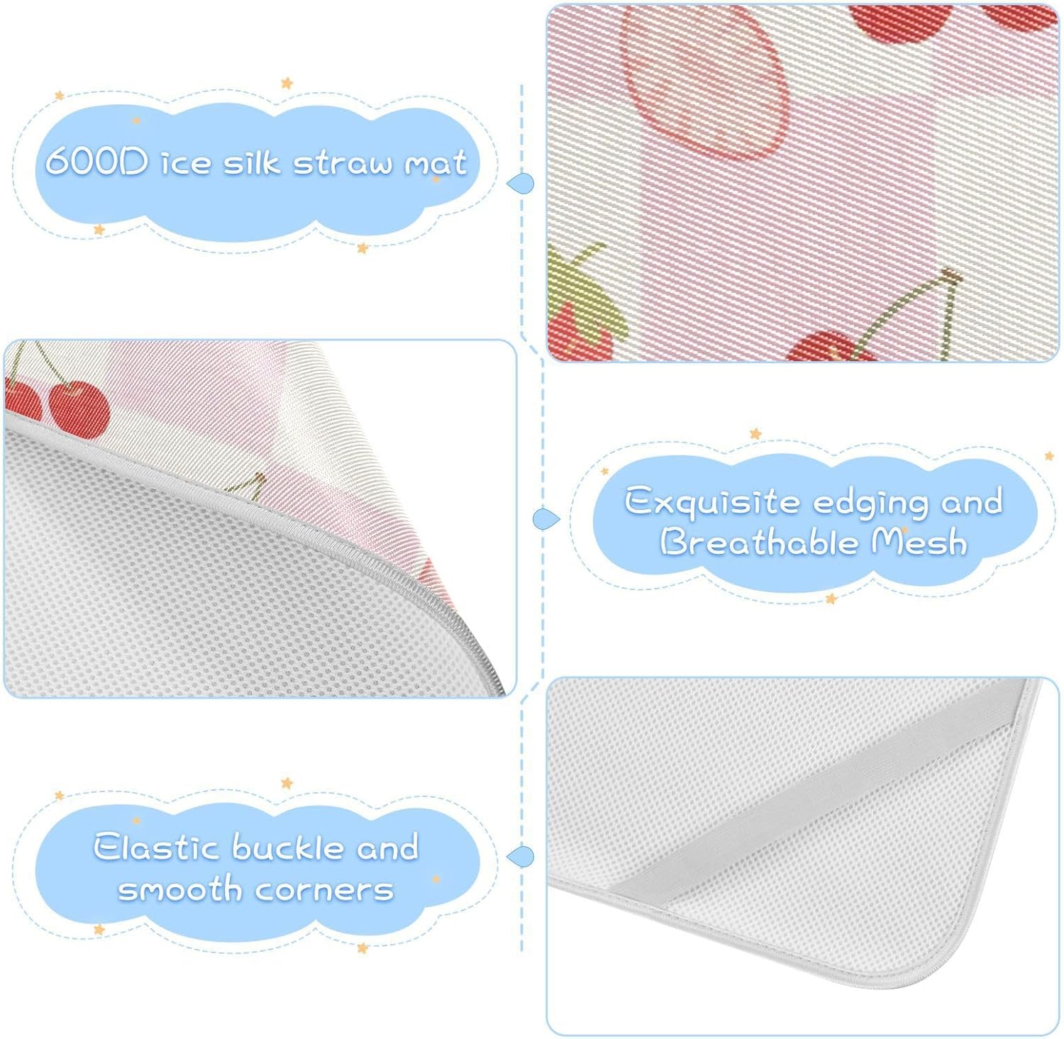 Pink White Checkered Pattern Strawberries Cooling Baby Mattress Protector pad 28" x 52" Washable Bed Pads Disposable for Baby&Toddler
