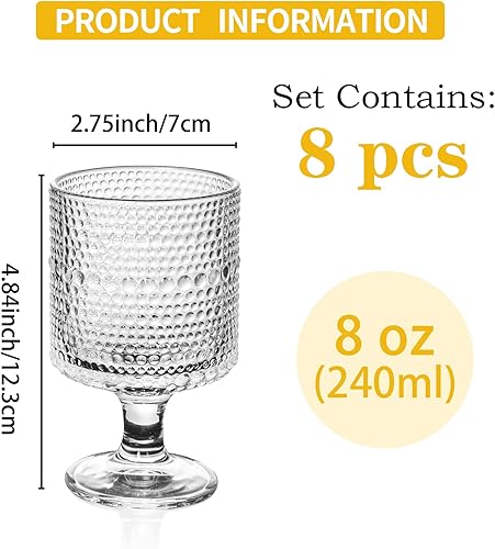 Miniatura 4 de Hobnail - Juego de 8 vasos de agua, copas de agua vintage, juego de copas de hobnail de 8 onzas, elegantes copas de agua, vasos de vidrio con tallo