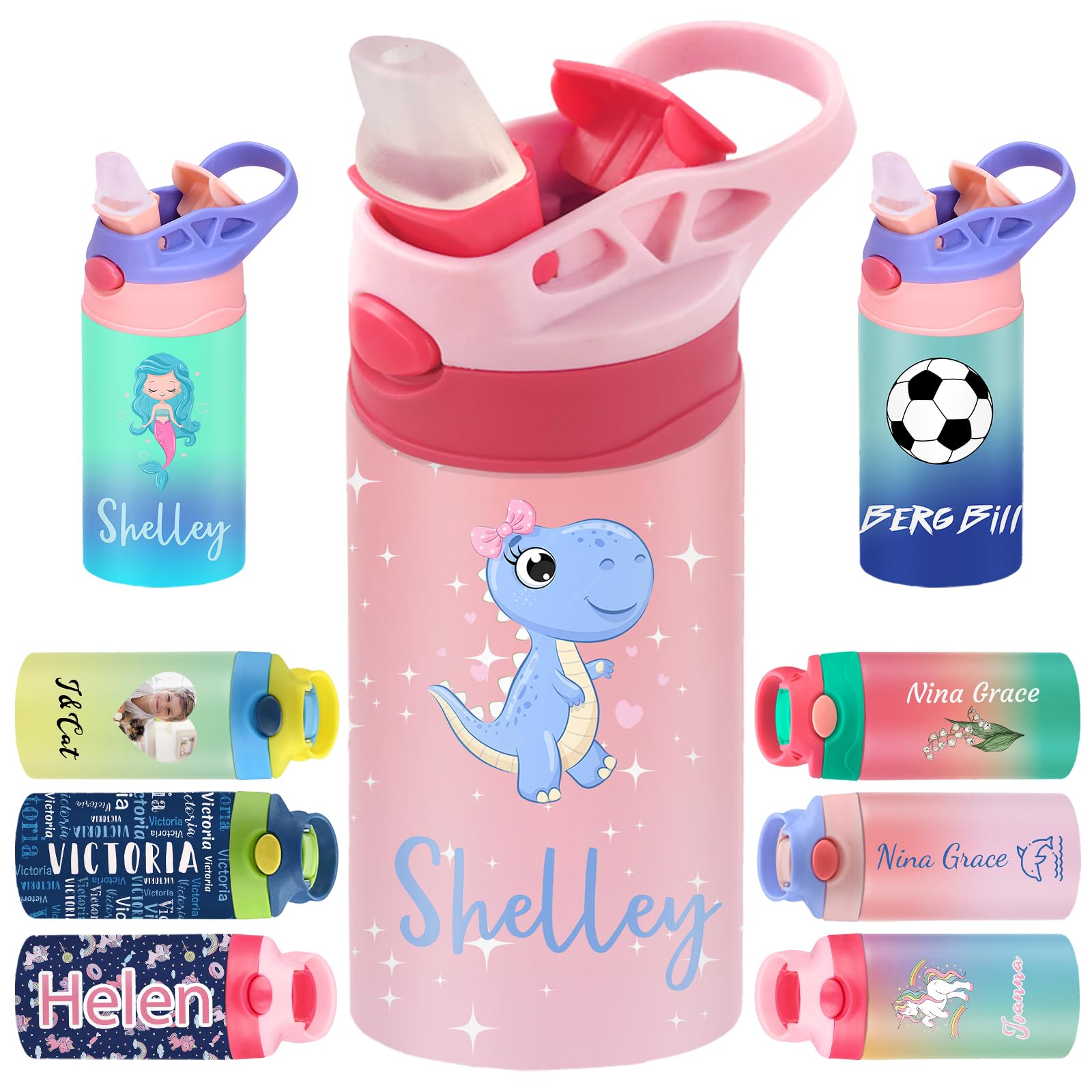 Personalized Water Bottles for Kids 12 20 oz Custom Name Water Bottle with Straw Lid Customized Insulated Stainless Steel School Travel Cup with Icon