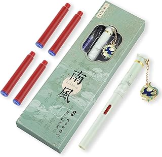 Cobee Vintage Fountain Pen with Pendant Set, Extra Fine Point Fountain Pen and 4 Pcs 3.4mm Blue Ink Sac Calligraphy Writing Pen Smooth Writing Pen for Journaling School Office Supplies (C)