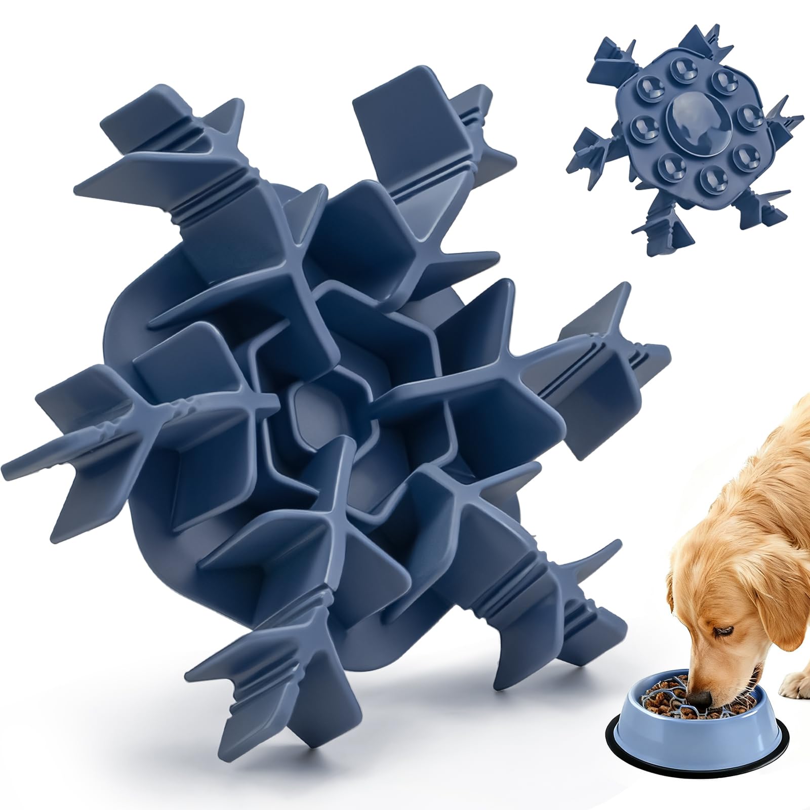 Slow Feeder Insert for Dog Bowl, Mabnuby 100% Food-Grade Silicone Slow Feeder Insert Fits Large Medium Small Size Dogs, Compatible with Regular & Elevated Bowls, Helps Prevent Digestive Issues, Blue