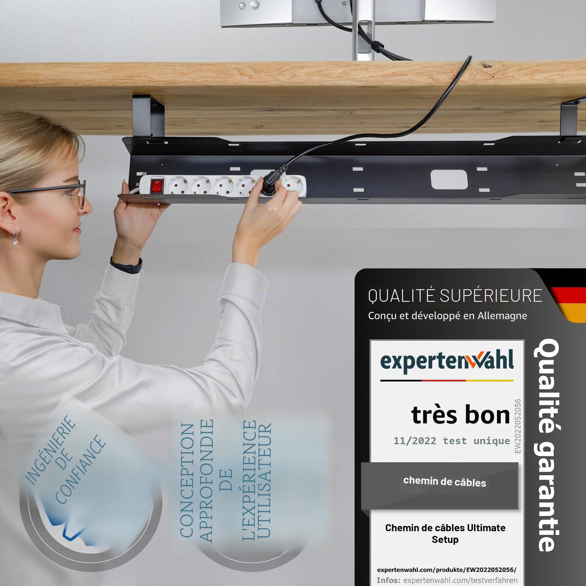 Cache Cable Ultimate Setup®- Faire Facilement disparaître Les câbles avec Le Passe Cable Bureau- Cable Management PC Efficace- Rapide Range Cable sous Bureau