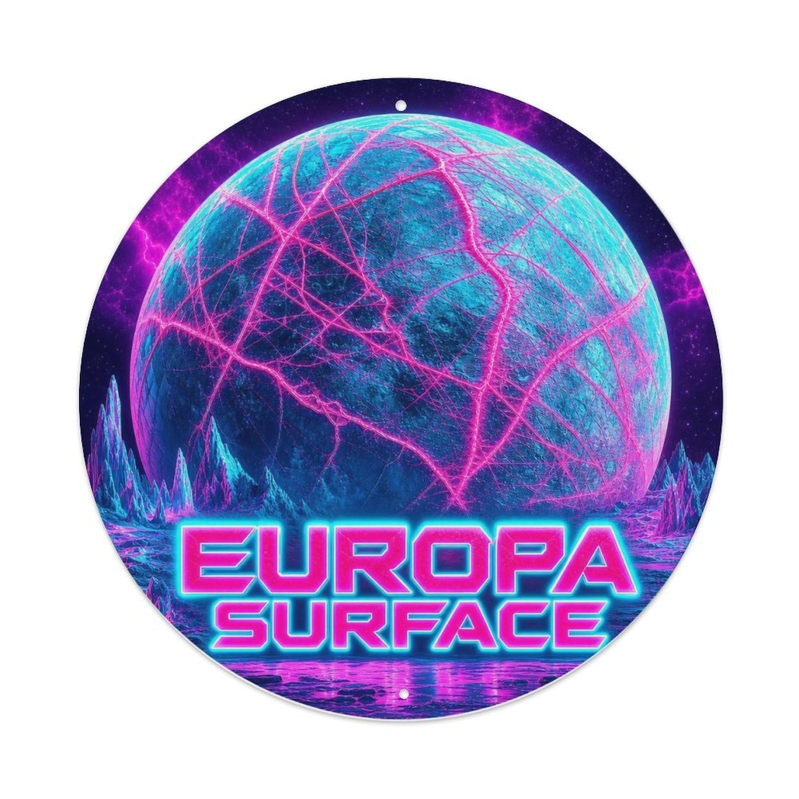 Space Exploration Celestial Europa Ice Moon Universe Metal Tin Sign Plaque Wall Decor for Cafe, Man Cave, Club Bar, Office, Home Garden Round Metal Poster 8x8Inch