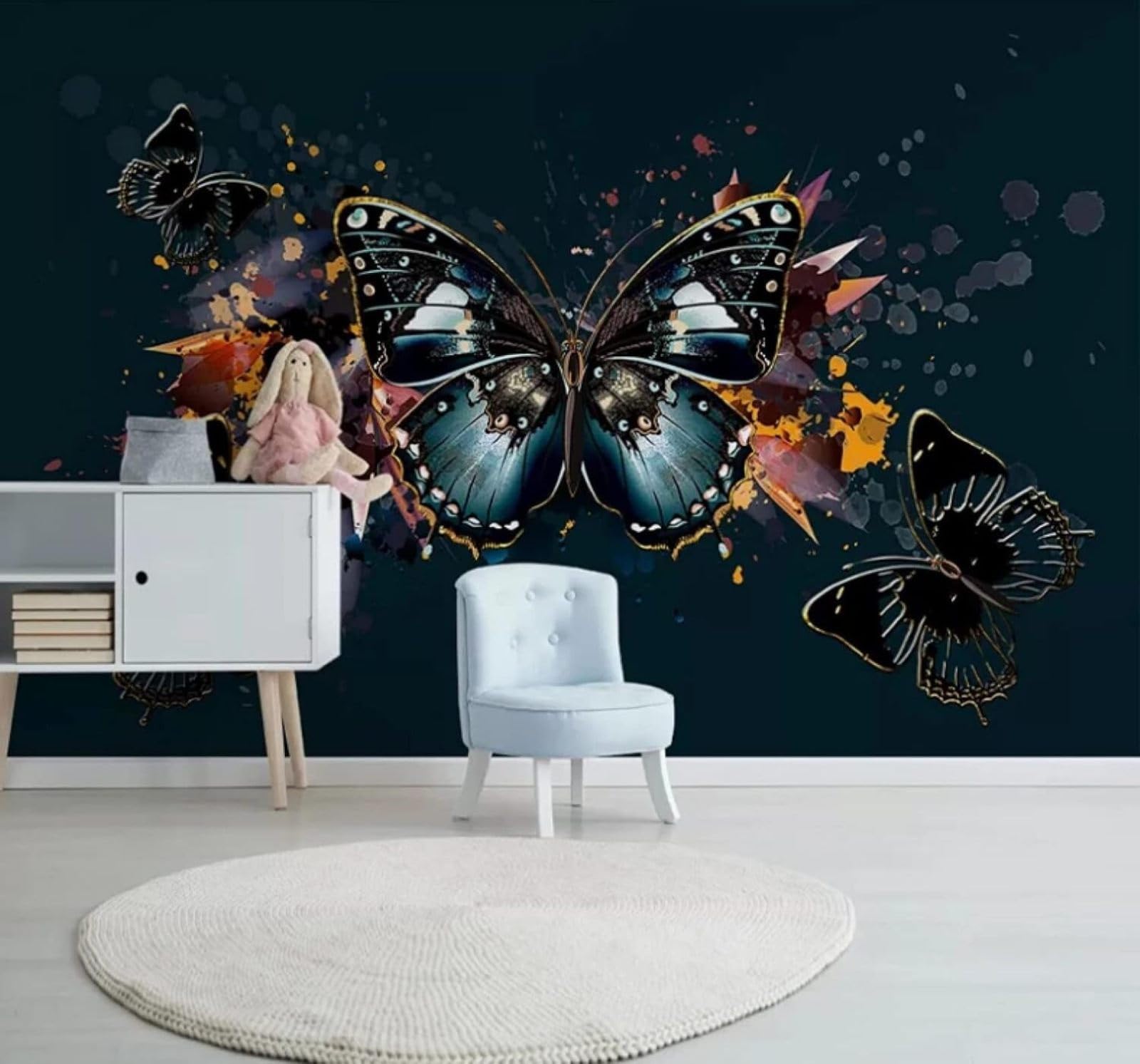 Black Background Three Dimensional Graffiti Butterfly 3D Wallpaper Easy Install Feature Office Living Room Sofa Bedroom TV Background Wall Decoration-400cm×280cm