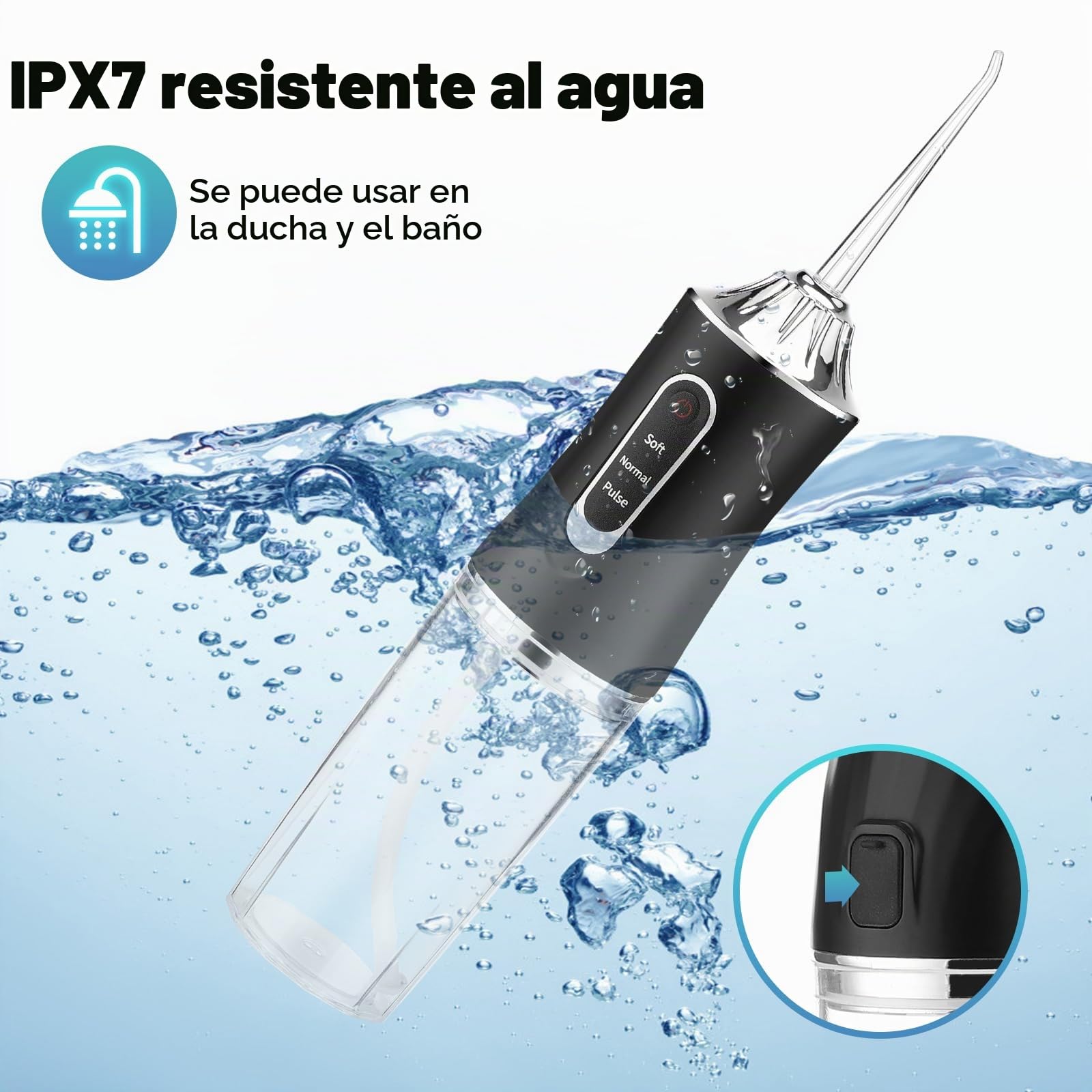 Irrigador Bucal Inalámbrico para Dientes, Limpiador Dental Recargable con 4 Boquillas para Limpieza Profunda, Irrigador Dental IPX7 Impermeable para Uso Diario en Casa