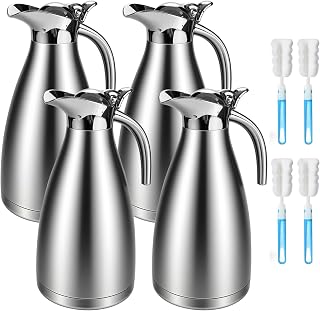 MBJZSL 4-Pack 68oz Stainless Steel Thermal Coffee Carafes - Double Wall Insulated, Keeps Hot 12Hrs Cold 24Hrs, Leak-Proof with Brushes