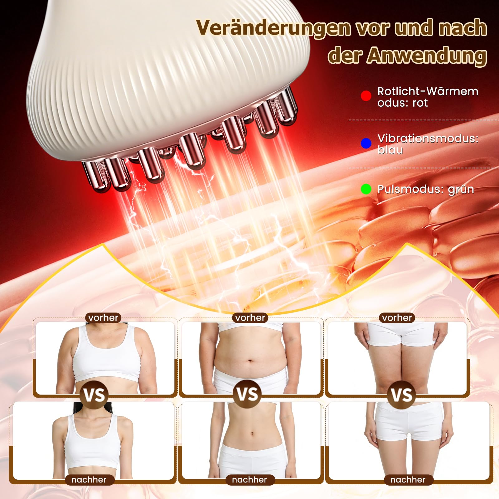 Lymphdrainage Massagegerät Anti Cellulite, 9 Stufen Anti Cellulite Geräte Massage mit Mikrostrom, Vibrieren & Wärme,Schröpf Massagegerät für für Bauch, Beine, Arme & Rücken (Weiß)