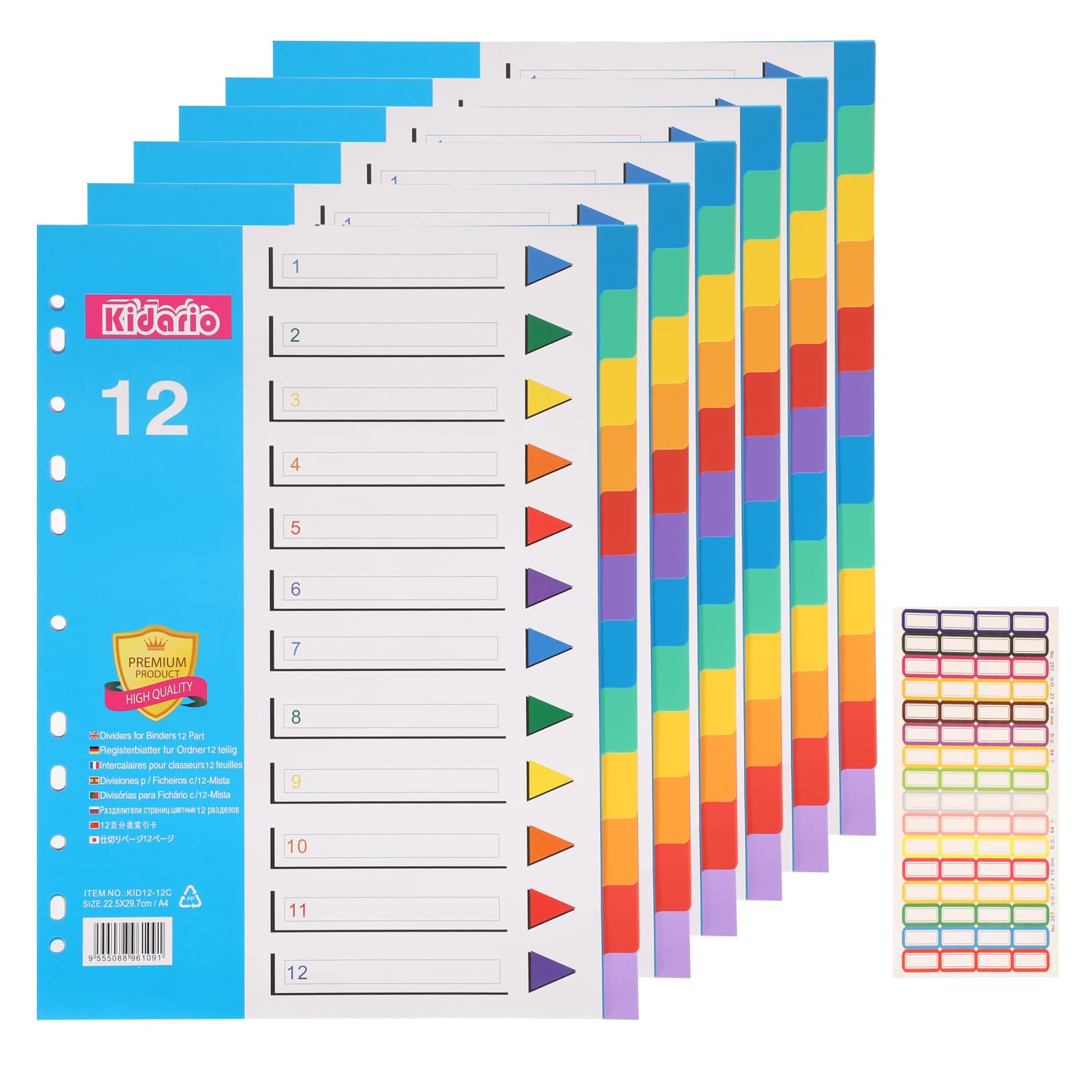 Thboxes Register für Ordner A4, 6 er Set 1-12-Teilige Ordner Trennblätter Inklusive Haftnotizen Bunte PP Register A4 für Ringordner Hebelordner Aktenordner Büro Schule