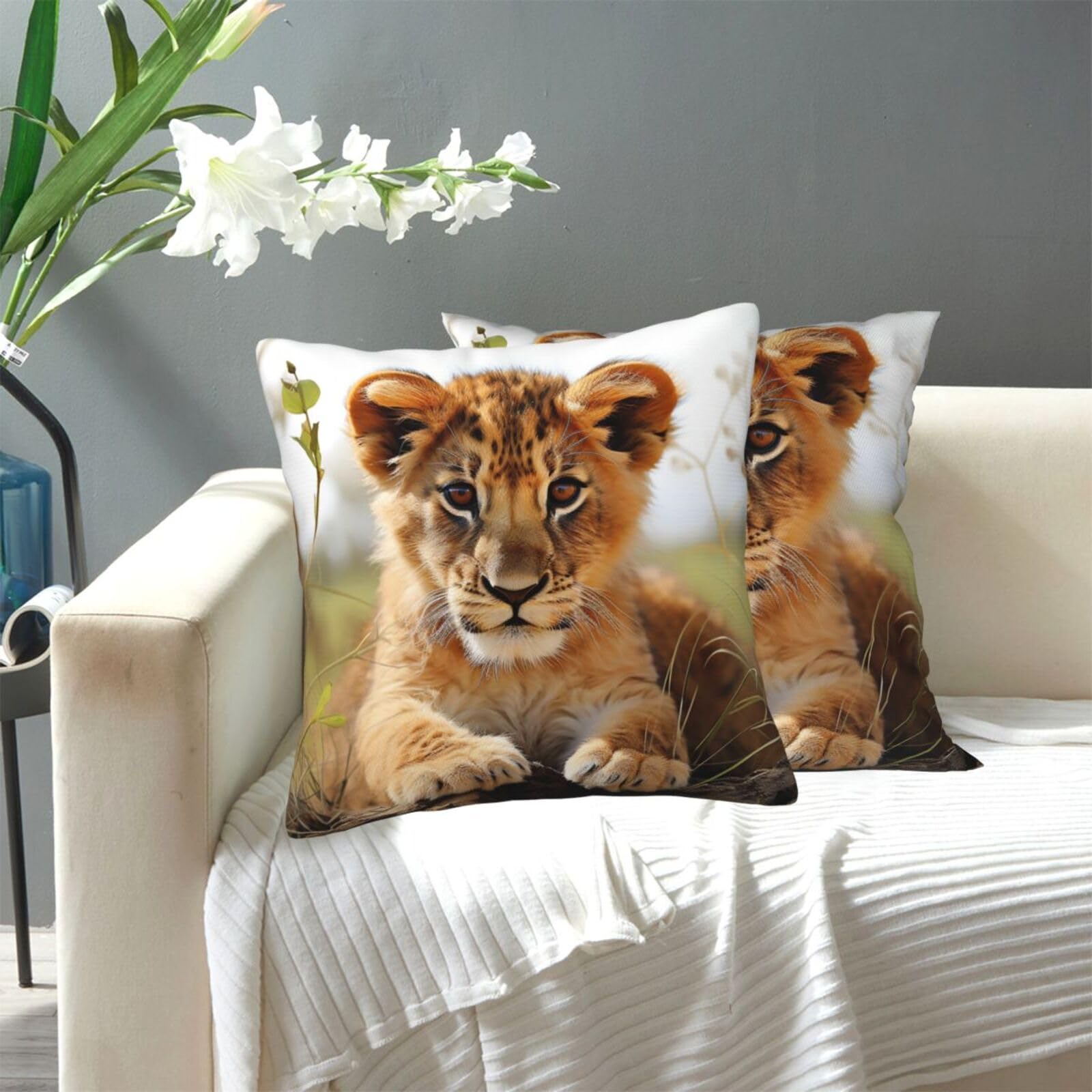 FekiLoot Decorative Throw Pillow Covers Modern Farmhouse Pillowcase Double Sided Cozy Cushion Cover for Sofa Couch Bed 20"X20" Cute Little Animal Lion