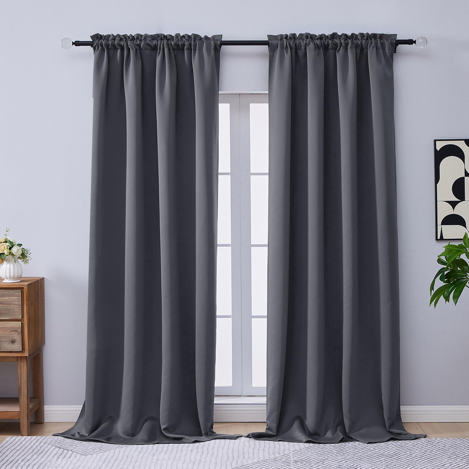 OVZME Charcoal Grey Blackout Curtains 96 Inch Length 2 Panels, Solid Thermal Insulated Room Darkening Soft Fabric Privacy Curtains for Sliding Door, Dual Rod Pocket Window Drapes, 2x50Wx96L Inches