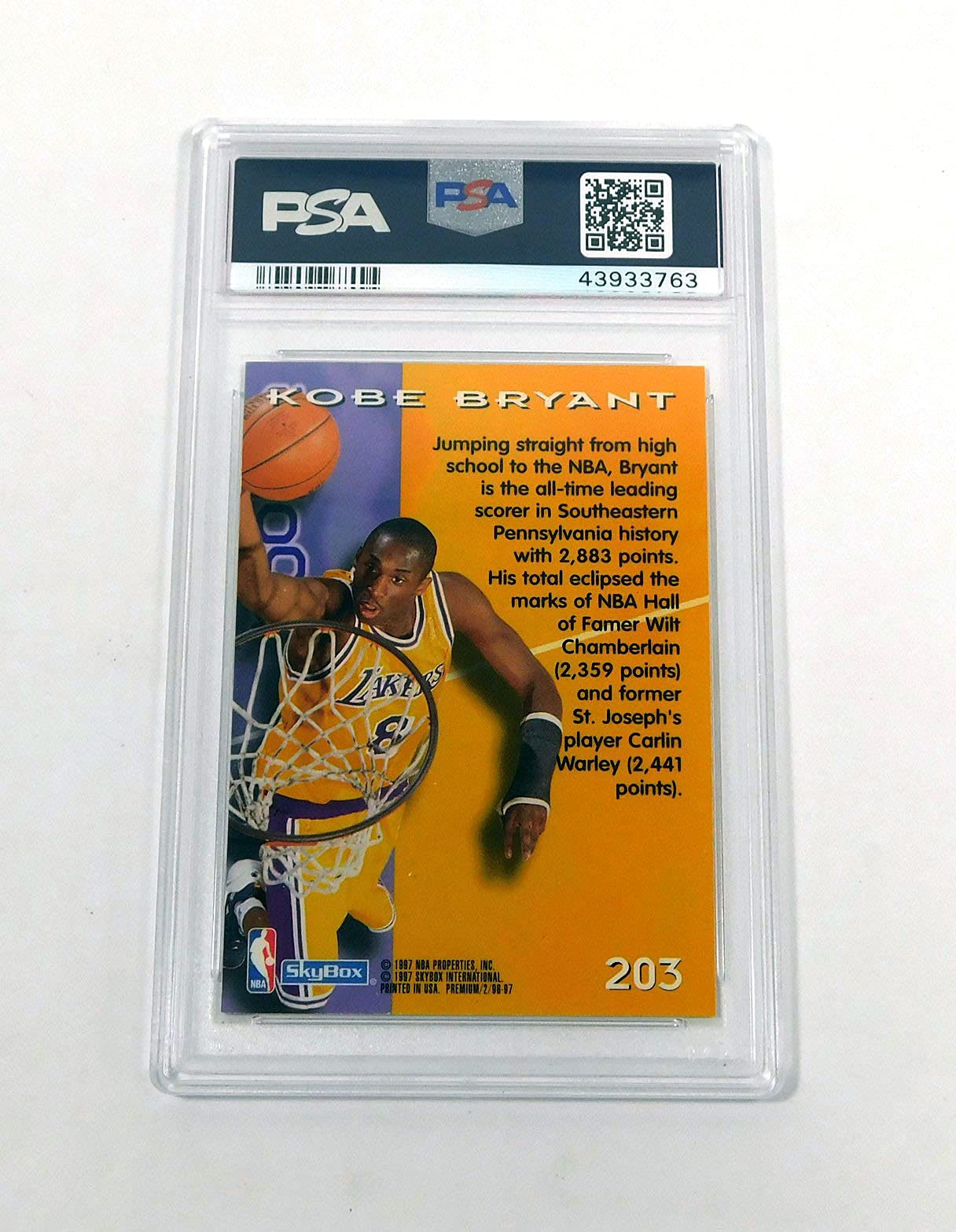 Amazon.com: 1996 SKYBOX PREMIUM #203 KOBE BRYANT RC LAKERS PSA 9