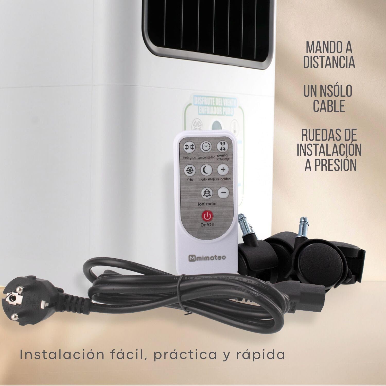 M mimotec - Climatizador Evaporativo Portátil Airmax 4800 m³/h Blanco, enfriador de Aire 30L Control Remoto, Silencioso, 100W, Bajo Consumo, ideal para Hogar, Oficina y Exteriores Cubiertos