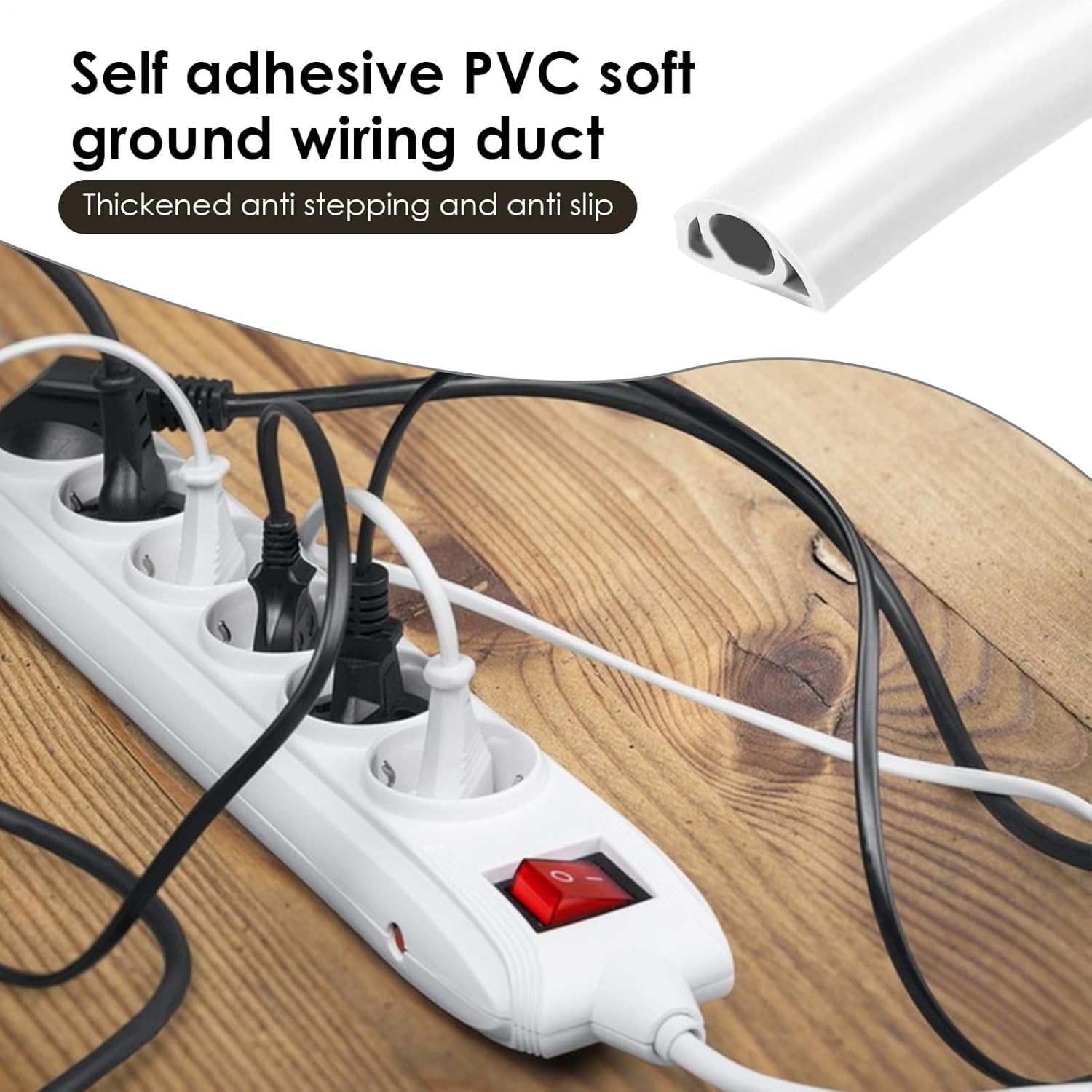 Floor Cord Cover | Flame-Retardant Soft PVC Extension Cord Covers for Floor - Insulated Self-Adhesive Hider, Prevent Trip Hazard