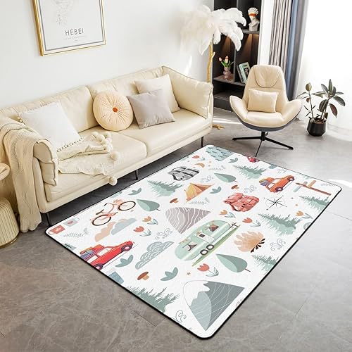 Miniatura 26 de Alfombras de Dirt Bike para Sala de Estar 4'11" x 3'3", Alfombras Antideslizantes de Motocross para Dormitorio, Alfombra de Bandera Americana Retro