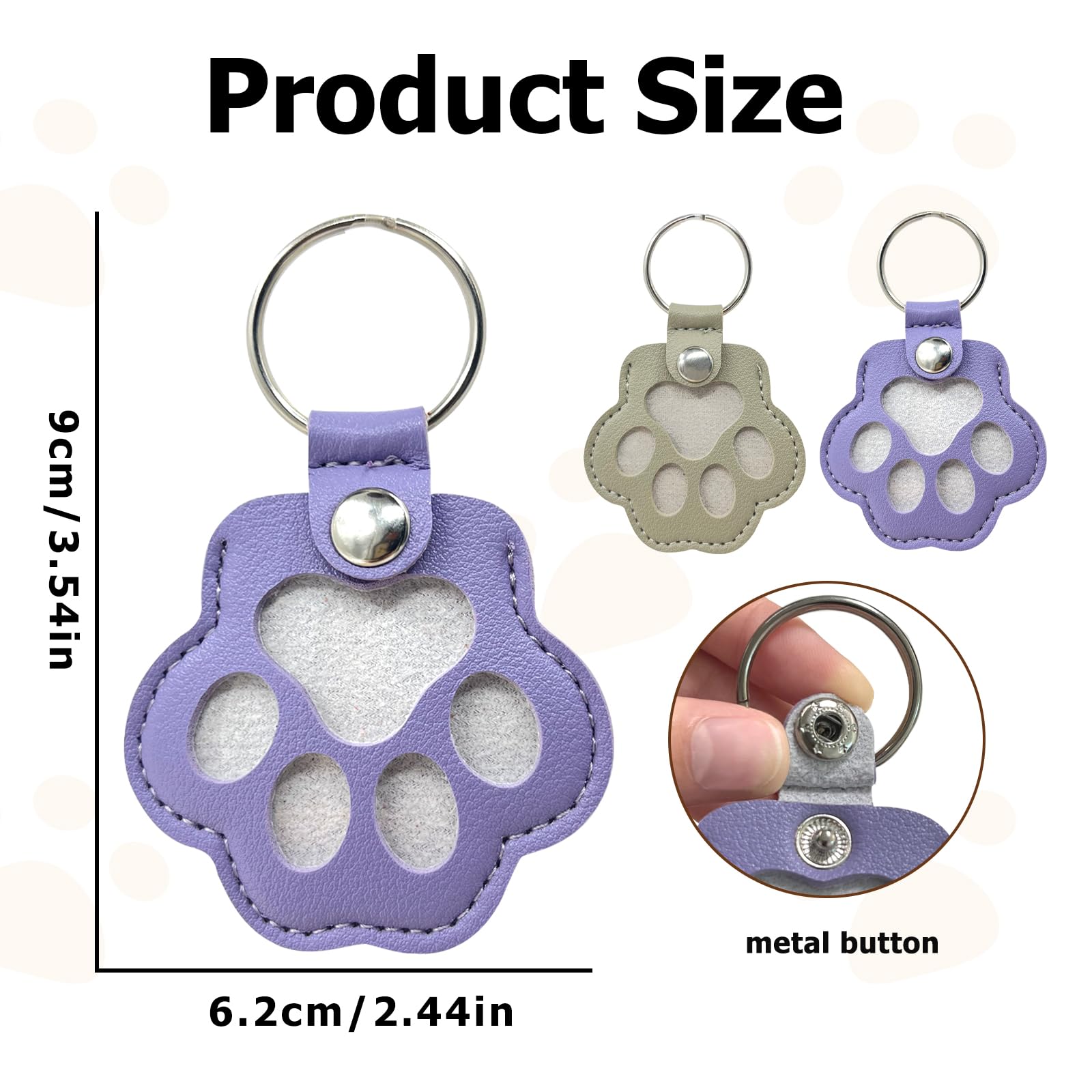 Duuclume Personalized Pet Hair Keepsake Box for Dog Pets Hair Storage Pouch Fur Memorial Keyring for Pet Commemorative,Dog Cat Paw Shape Leather Keychain Pendant (Purple & Grey) - Image 2