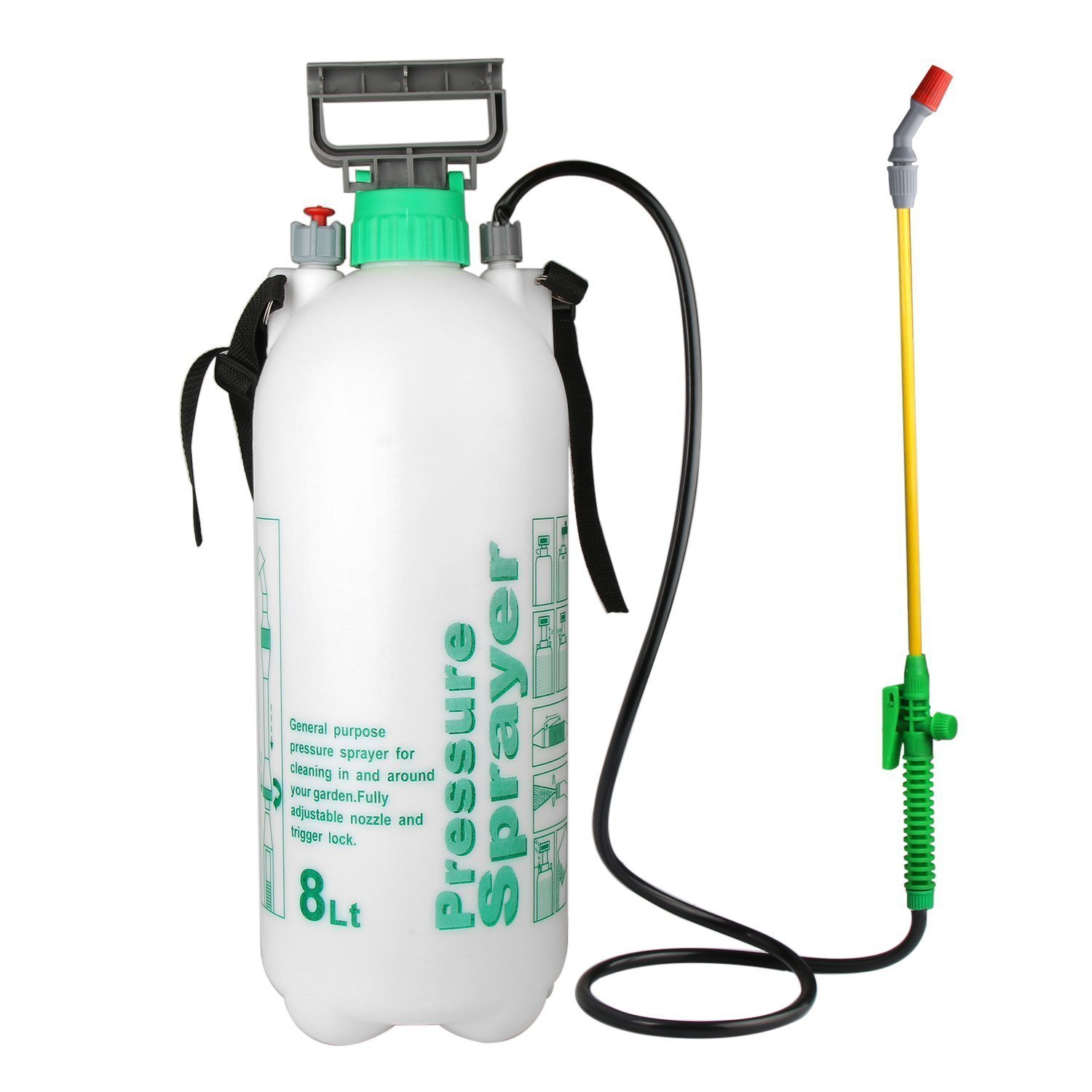 Supagarden White 8L Manual Knapsack Garden Pressure Sprayer Spray Kill Weeds W/ Handle