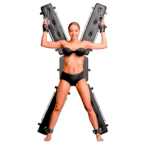 MASTER SERIES Masters St. Andrew's Cross Bondage Furniture for Men, Women, & Adult Couples, Durable Frame and Multiple Attachment Points for Restraints, Handcuffs, & BDSM Accessories, 1 Piece, Black - Wall Mounted