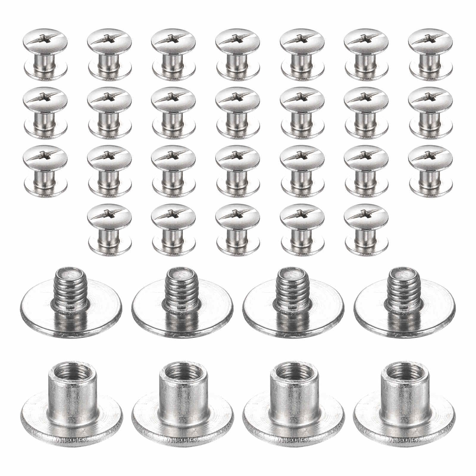 HARFINGTON 30set Chicago Screw M3x4mm 3mm Length Metal Phillips Nail Rivet Stud Bolts Rivets Binding Post Screw for DIY Leather Belt Bag Craft Bookbinding, Silver-image-24