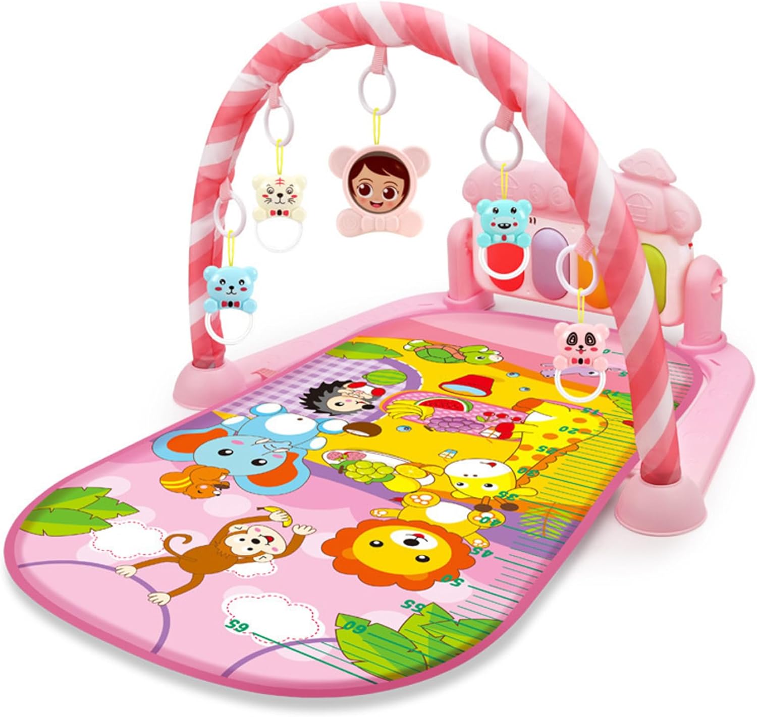 Baby Gym Play Mat with Music & Light, Safe & Easy Baby Activity Center with Rattle Pendant, Tummy Time Mat Toys for Newborns & Toddlers, Blue