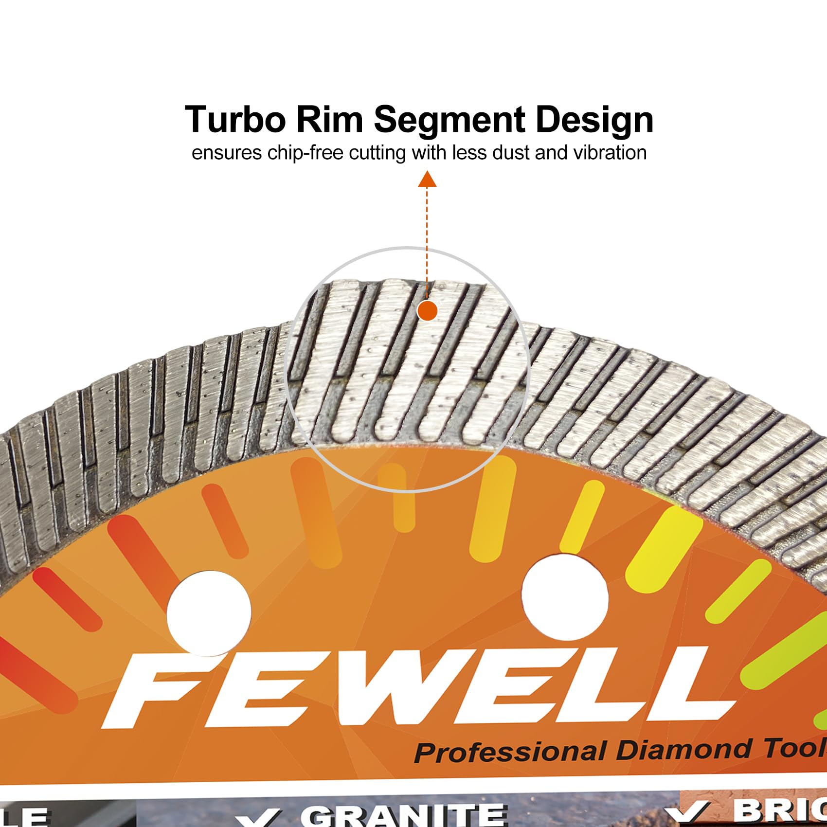 FEWELL Hoja de sierra de cerámica de diamante de 4 pulgadas para amoladora angular, disco de corte delgado turbo para porcelana, azulejos de cerámica, ladrillo de granito y hormigón, 105 x 10 x 22,23