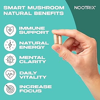 Nootrix Smart Mushrooms Complex Supplement | Supports Memory, Mental Focus, Cognitive Health & Energy | 27,000mg Organic Mushrooms | Lions Mane, Reishi, Cordyceps, Chaga & Turkey Tail | 240 Capsules