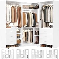 Aheaplus L-Shaped Closet System 3-Pack: 86.8" Organizer with 6 Drawers, 4 Hanging Rods, Corner Tower, 2000+LBS Capacity, White