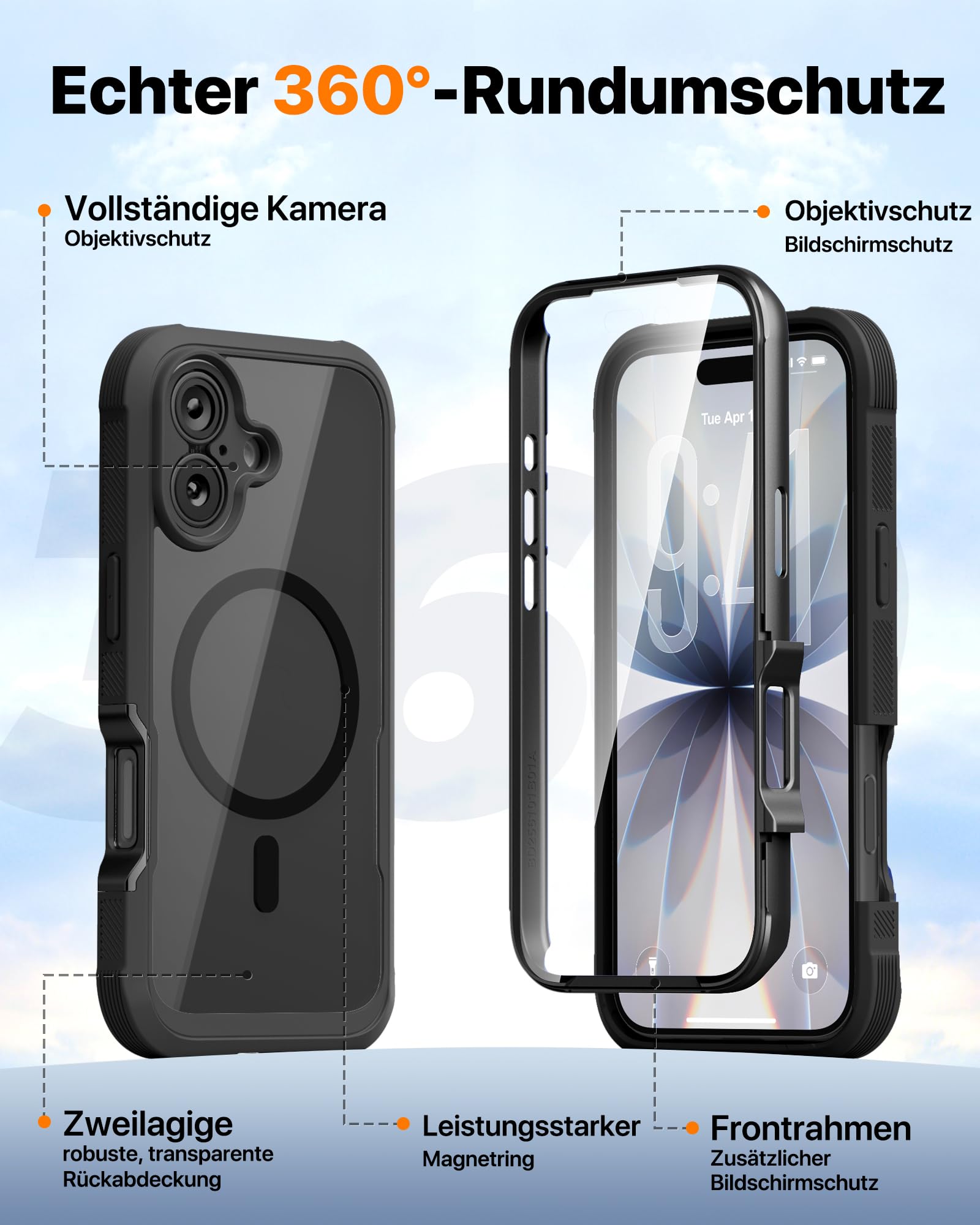 Diaclara für iPhone 17 Hülle mit MagSafe, Militärschutz 360 Grad Vollschutz Schutzhülle Stoßfest mit integrierter Displayschutzfolie und Kameraschutz Handyhülle für iPhone 17 6,3", Schwarz