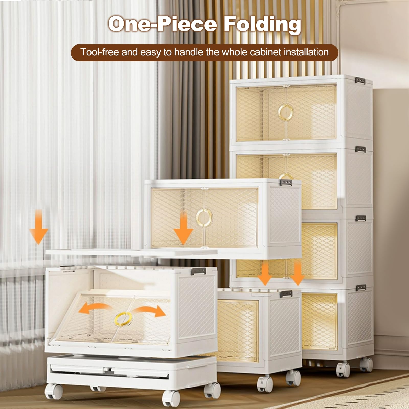Ergocar Caja de Almacenamiento Plegable, Apertura Doble, Alta Capacidad Cajas de Almacenamiento de Plástico, Cajas de Almacenamiento Apilables con Tapas, para Dormitorios, Salas de Estar