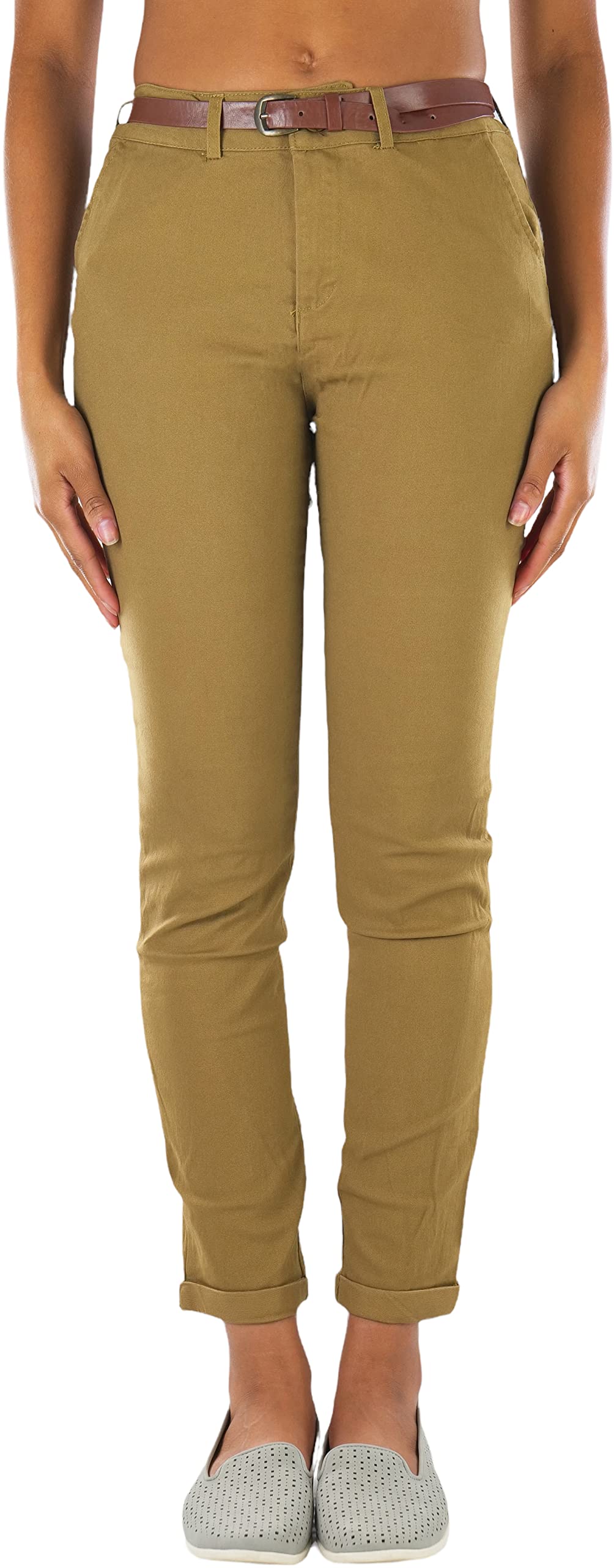 ToBeInStyle Womens Belted Bengaline Ankle Length Pants