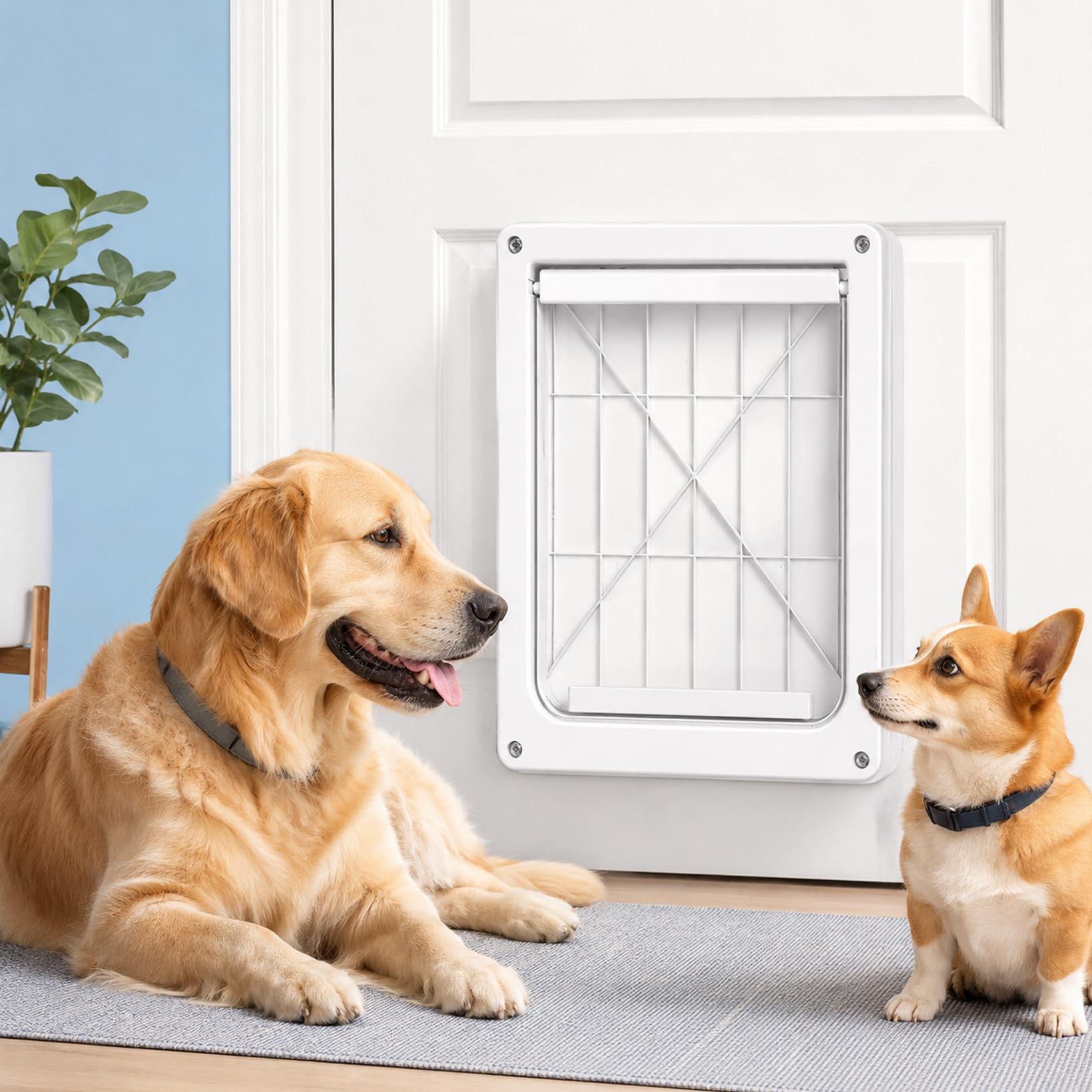 Puerta para Mascotas, 30x37cm, plástico Blanco, para Perros y Gatos Grandes | Instalación fácil; para puertas interiores y exteriores.